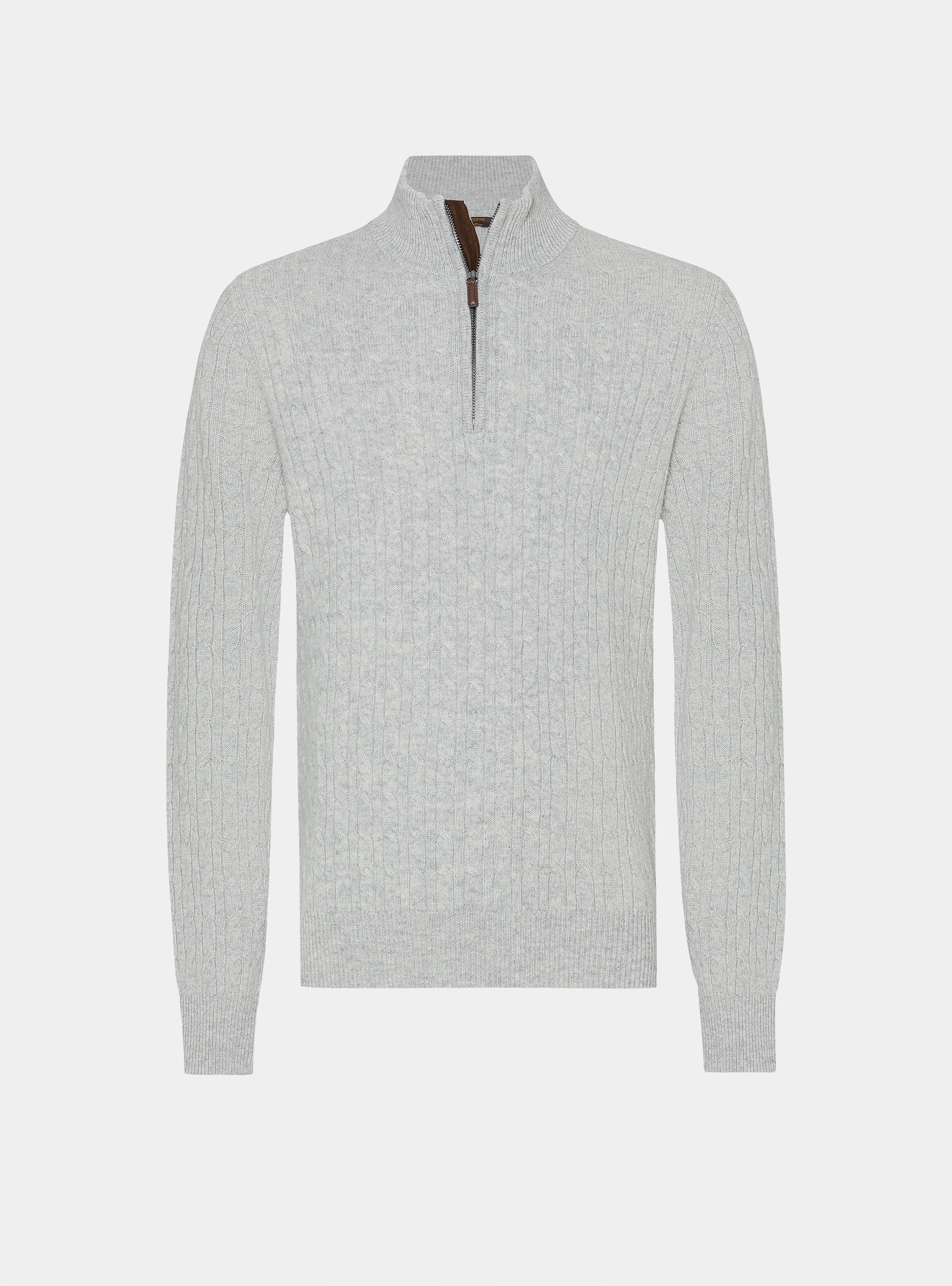 Sweater with mock neck and cashmere wool braid, LIGHT GREY MELANGE