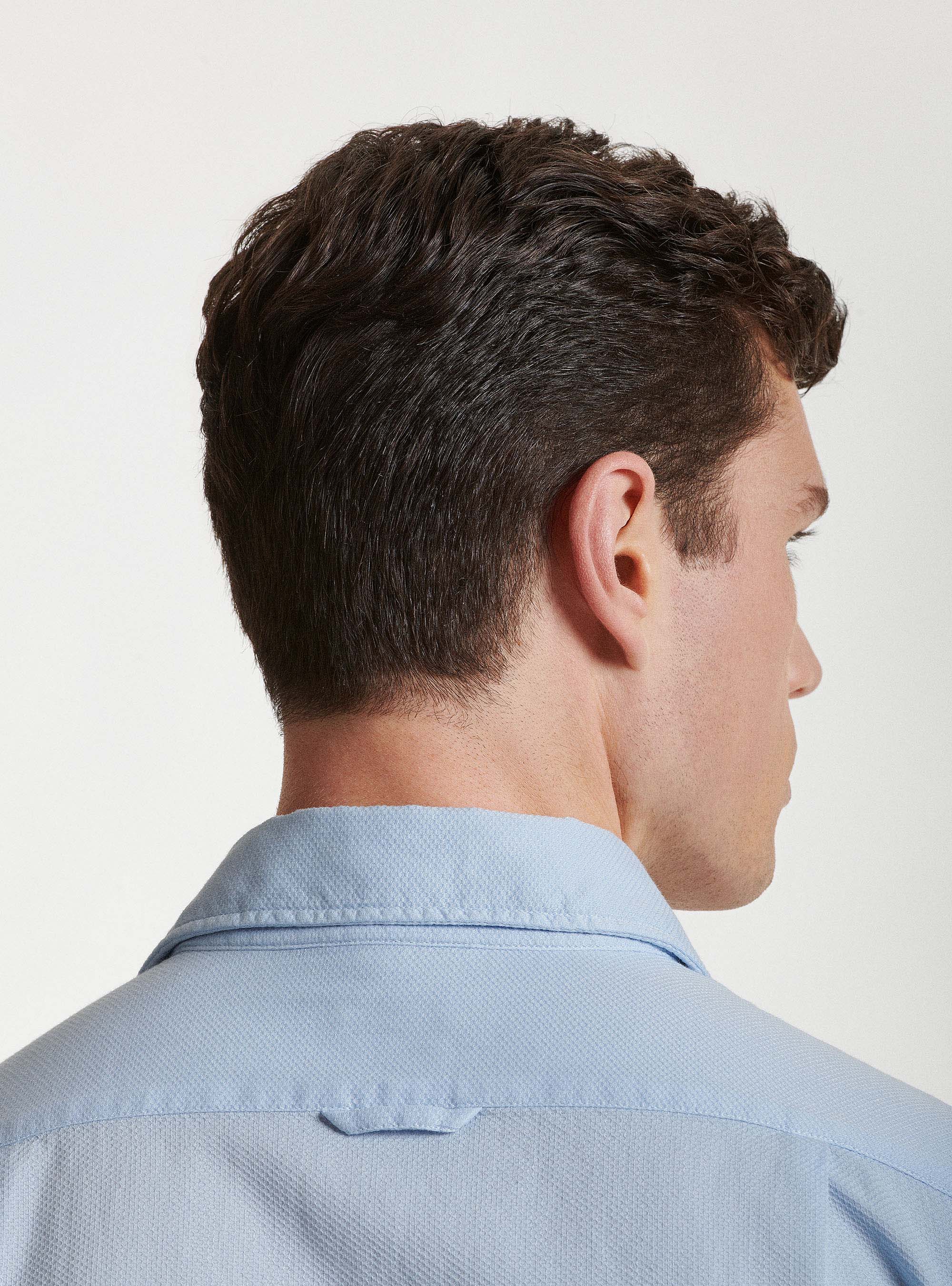 Camicia collo semi francese in cotone tinto in capo, AZZURRO