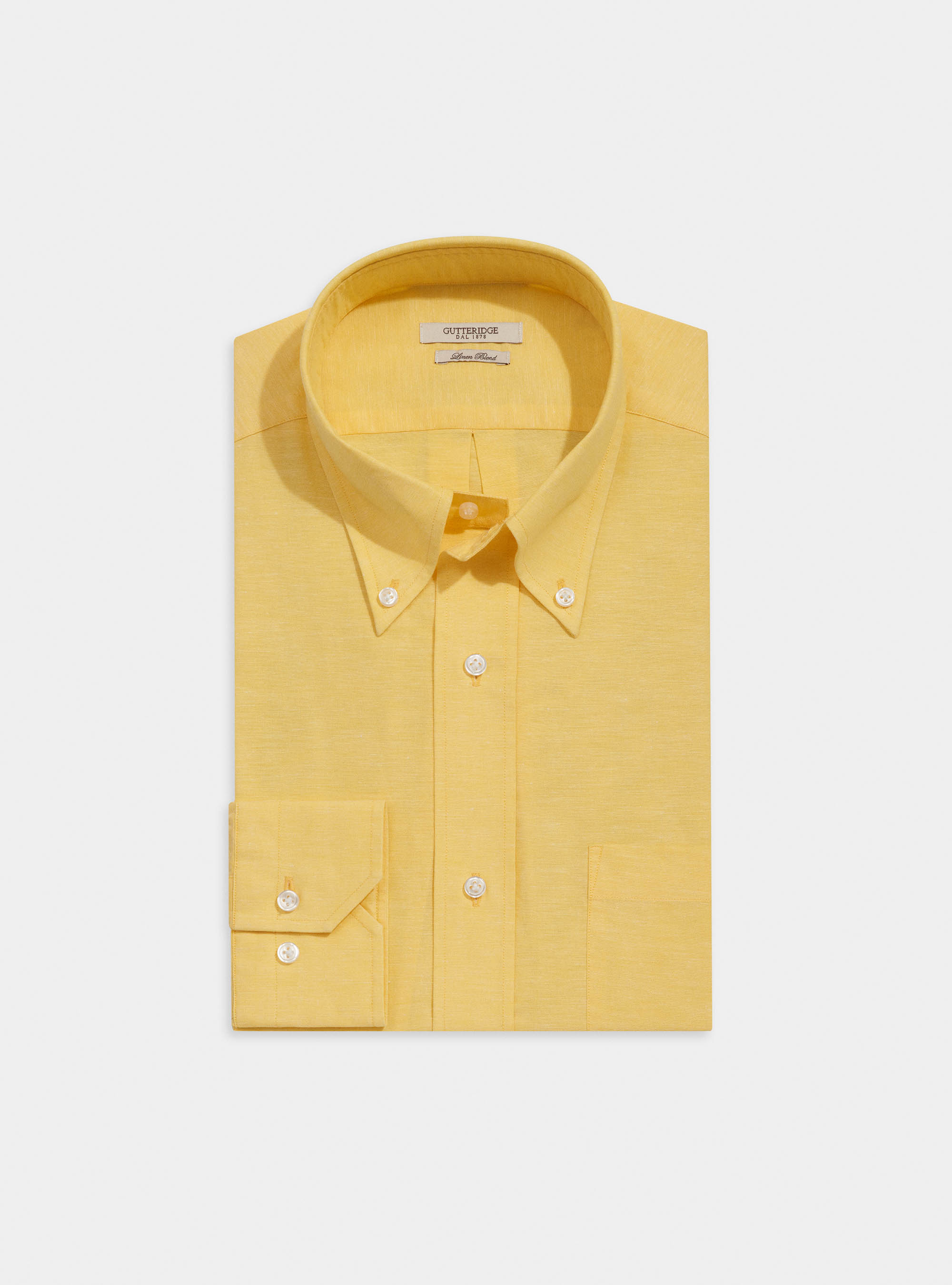 Comfort button-down collar shirt in cotton and linen, YELLOW