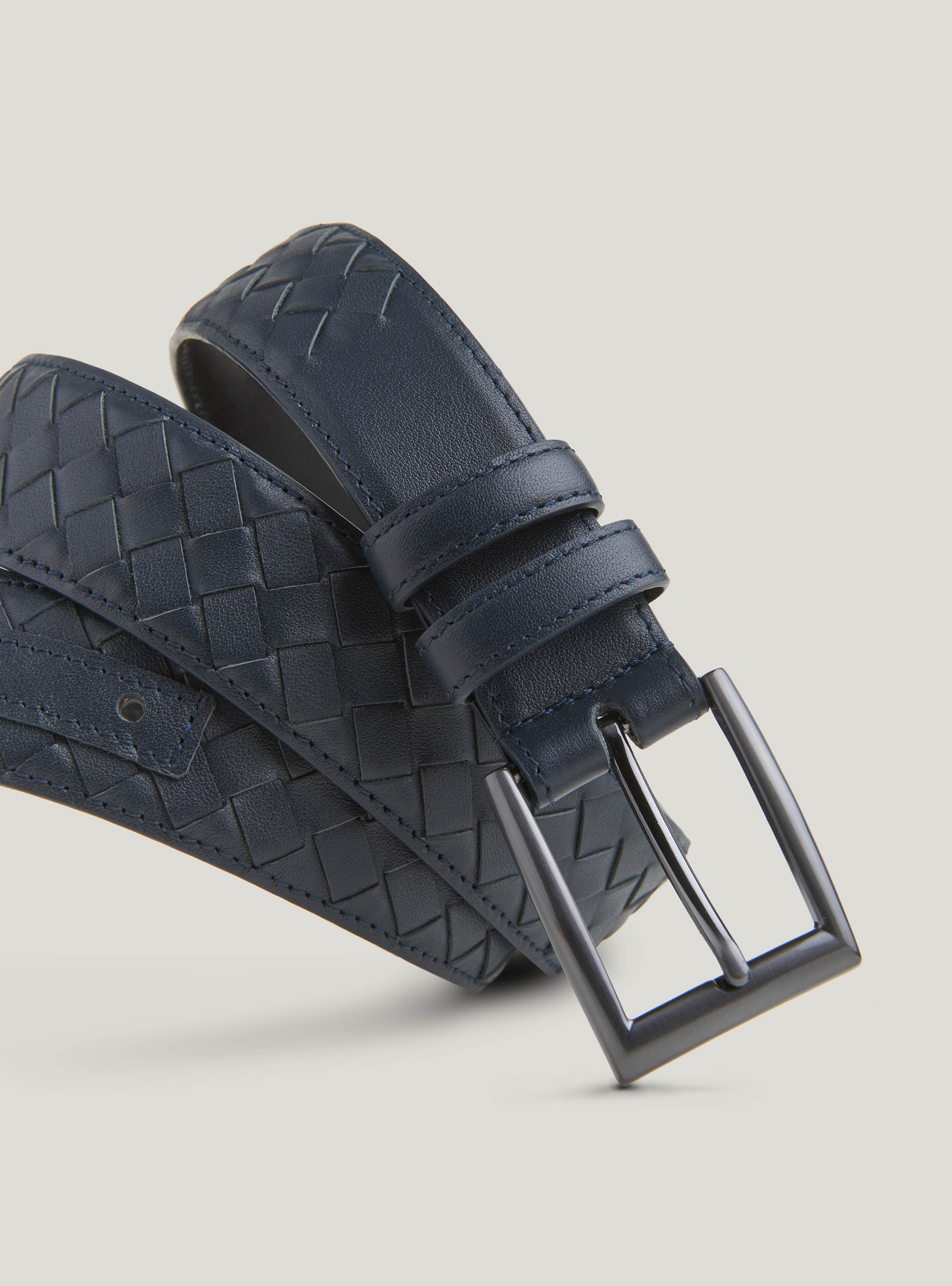 Cintura intrecciata in pelle, BLU NAVY