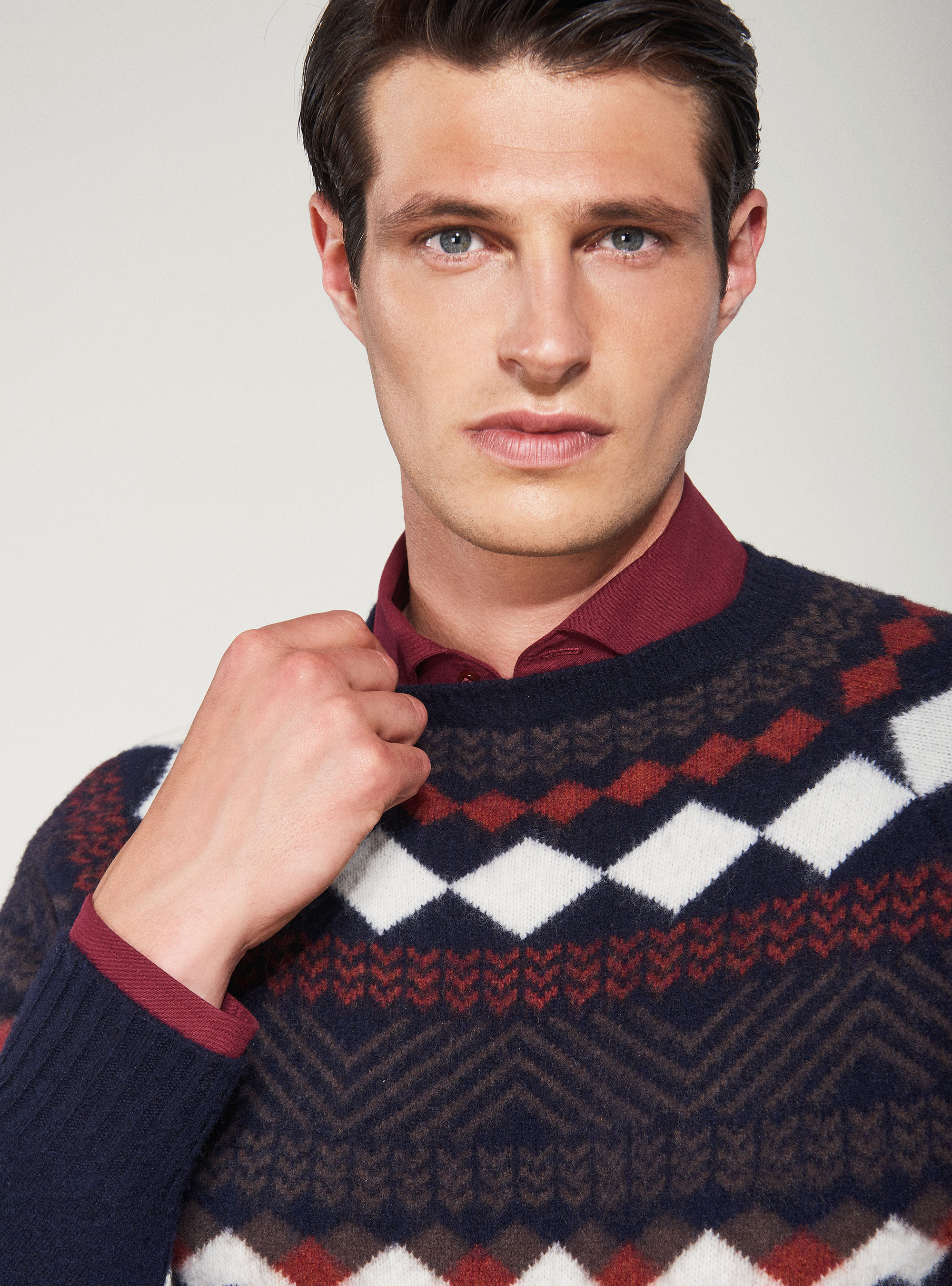 Maglia raglan fantasia jacquard, BLU NAVY