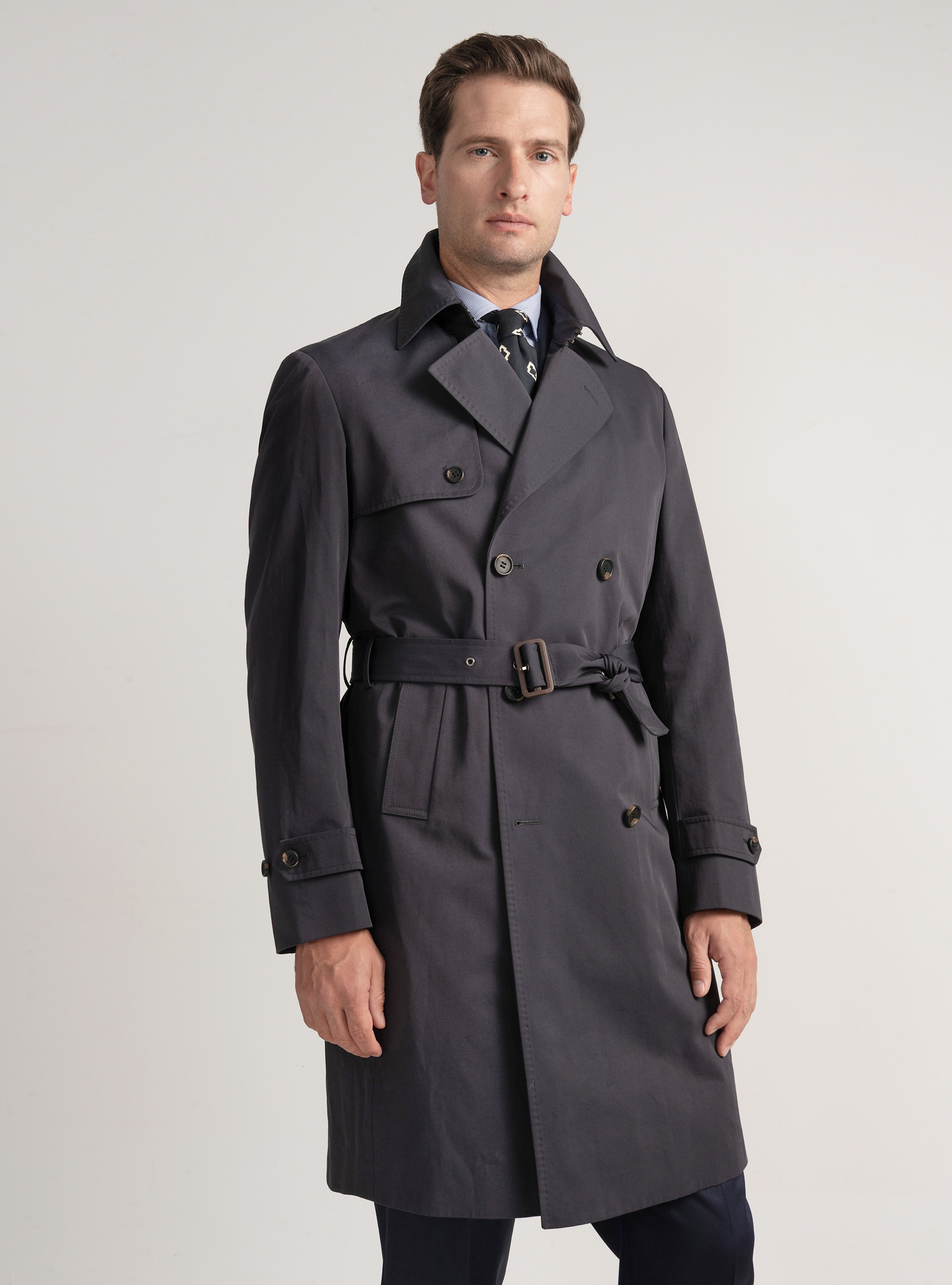 Cotton twill trench coat, NAVY BLUE