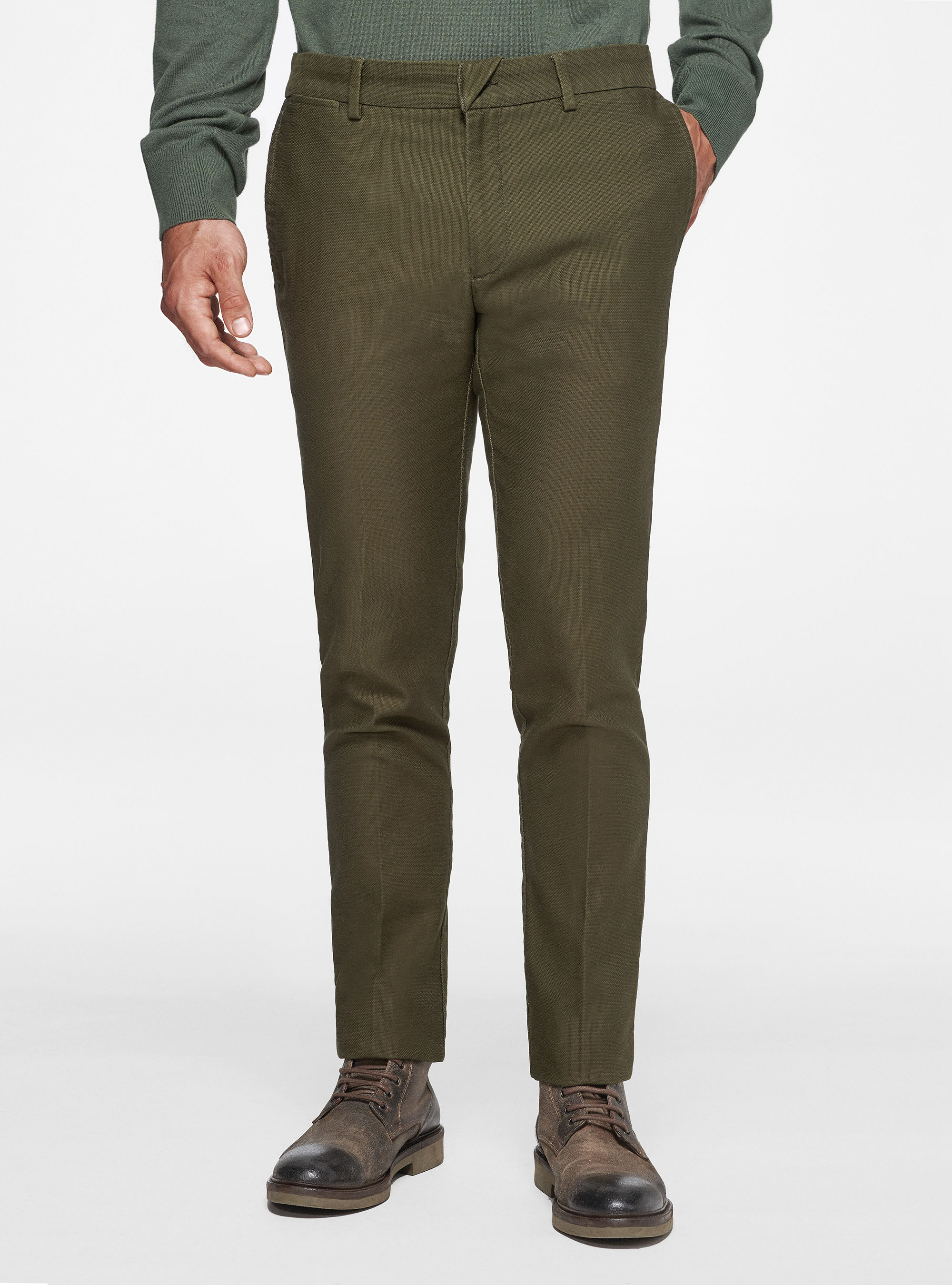 Pantaloni chino slim fit in cotone armaturato, MILITARE 0609C
