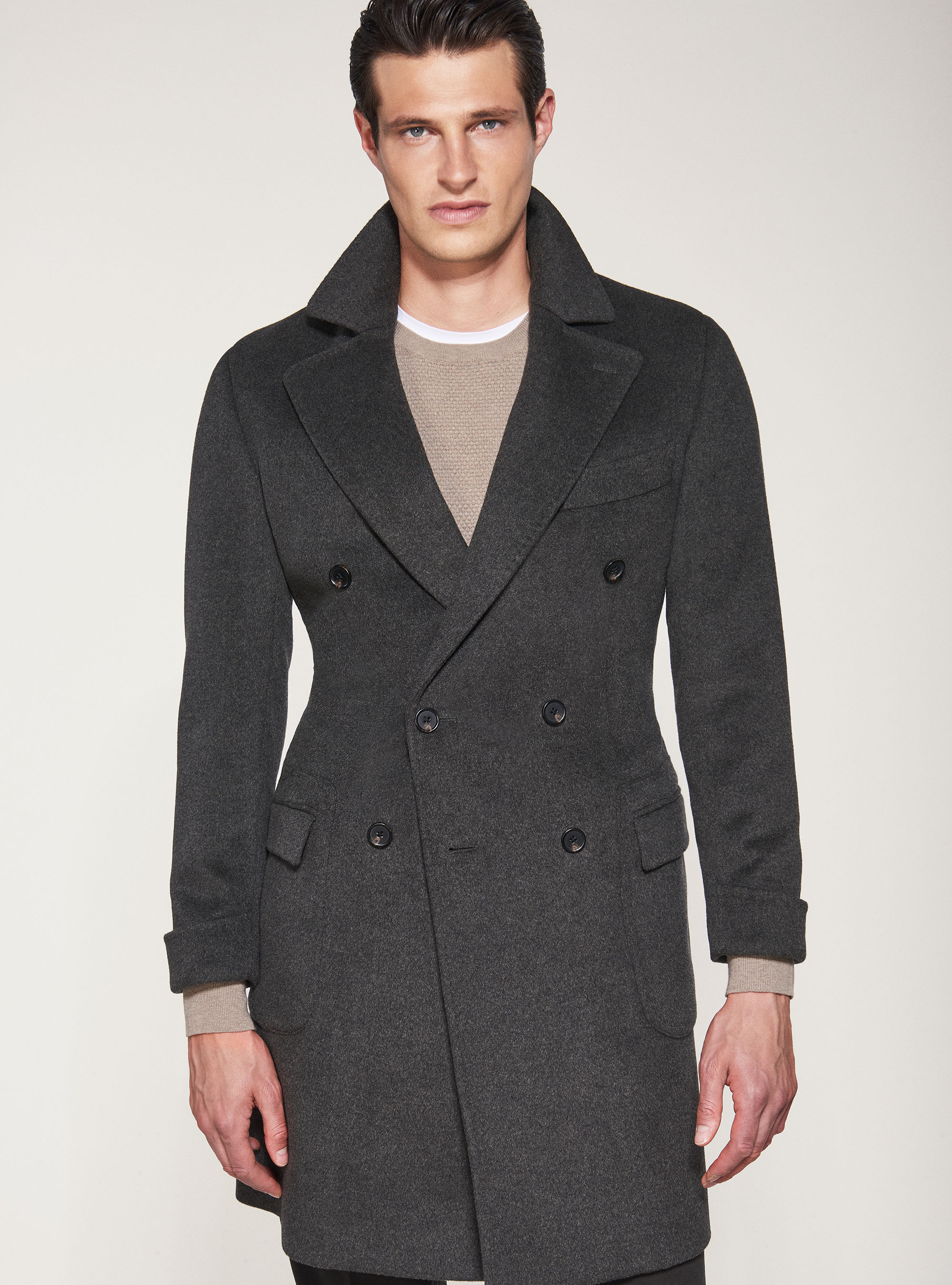 Abrigo de lana y cachemira de doble botonadura, VERDE