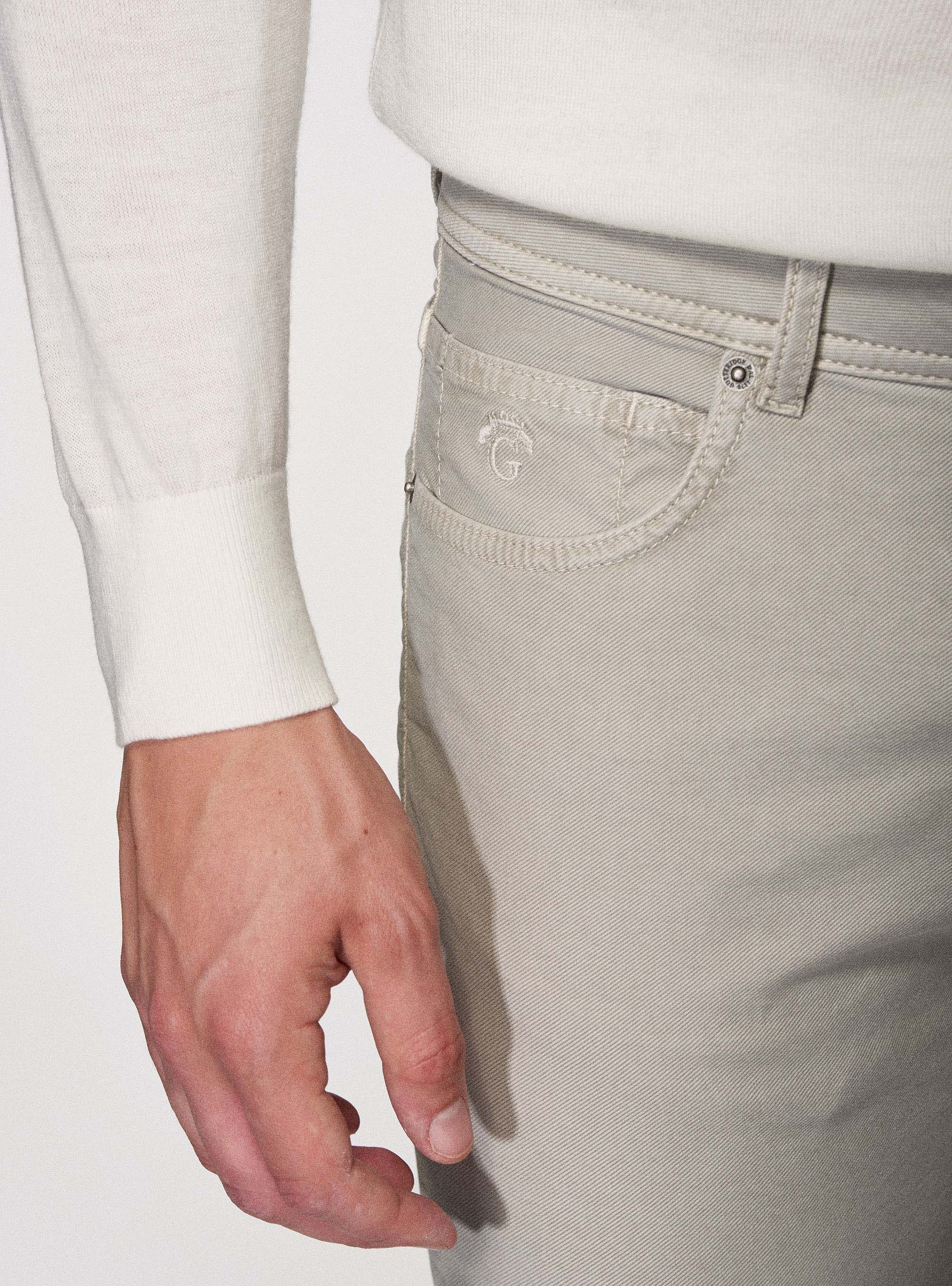 Pantaloni 5 tasche in twill garment dyed, ECRU