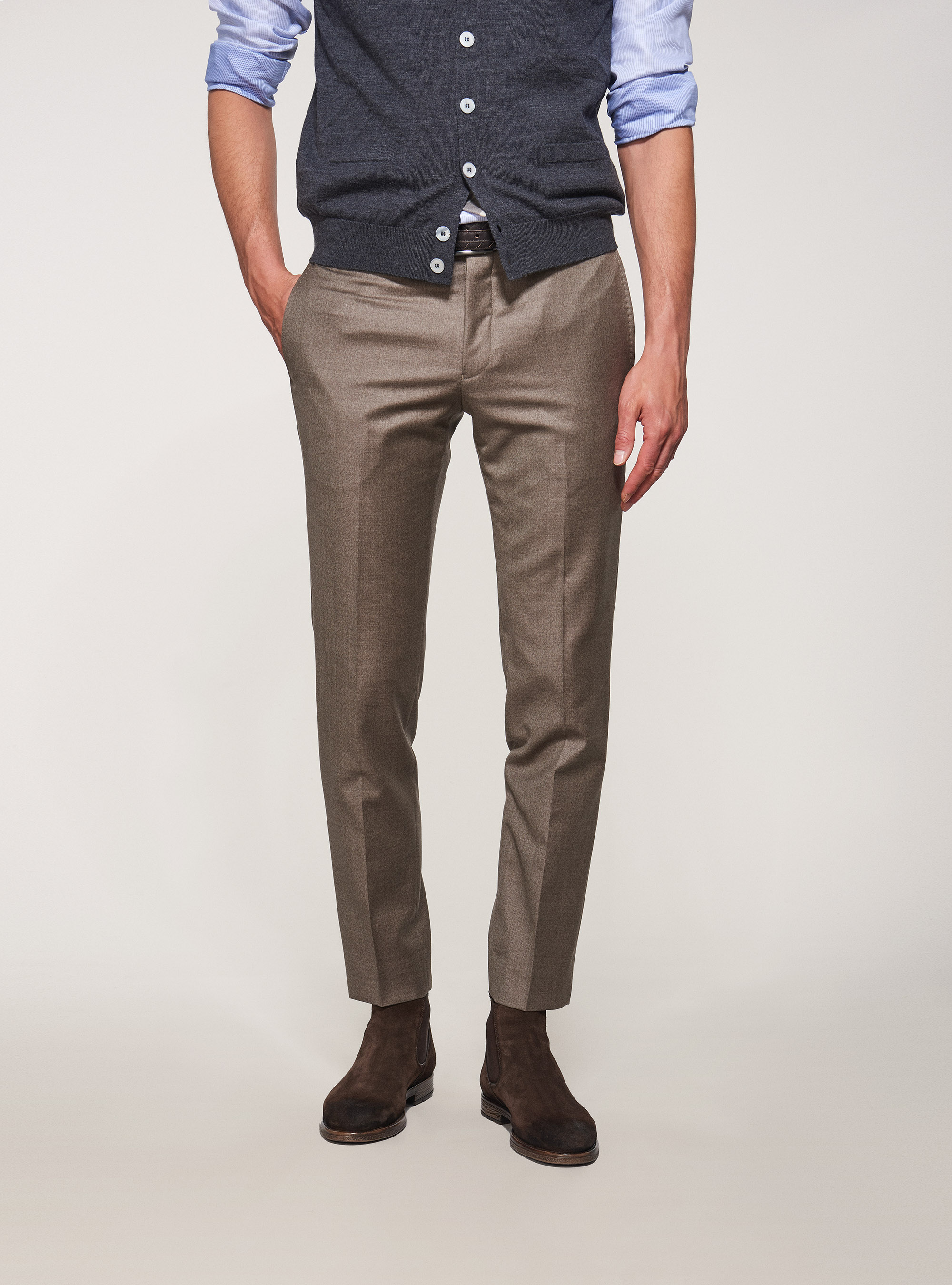 Pantaloni per abito in pura lana S110's, SABBIA