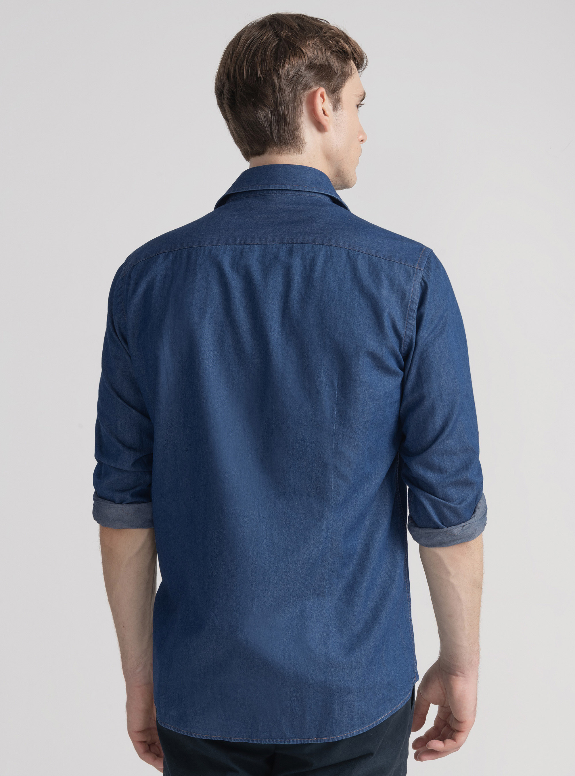 Camisa de chambray de algodón, AZUL MARINO