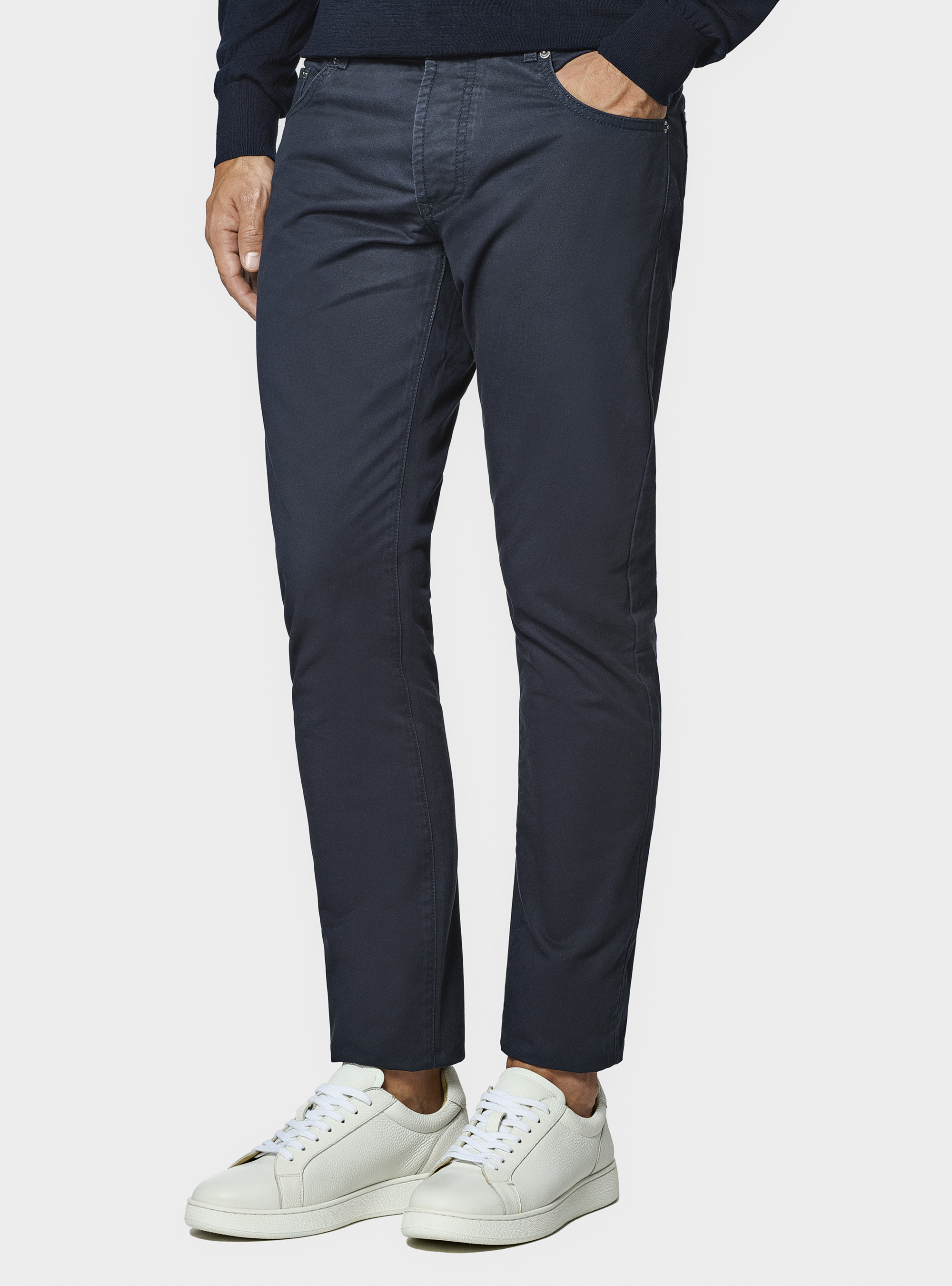 Pantaloni 5 tasche in twill di cotone, BLU NAVY