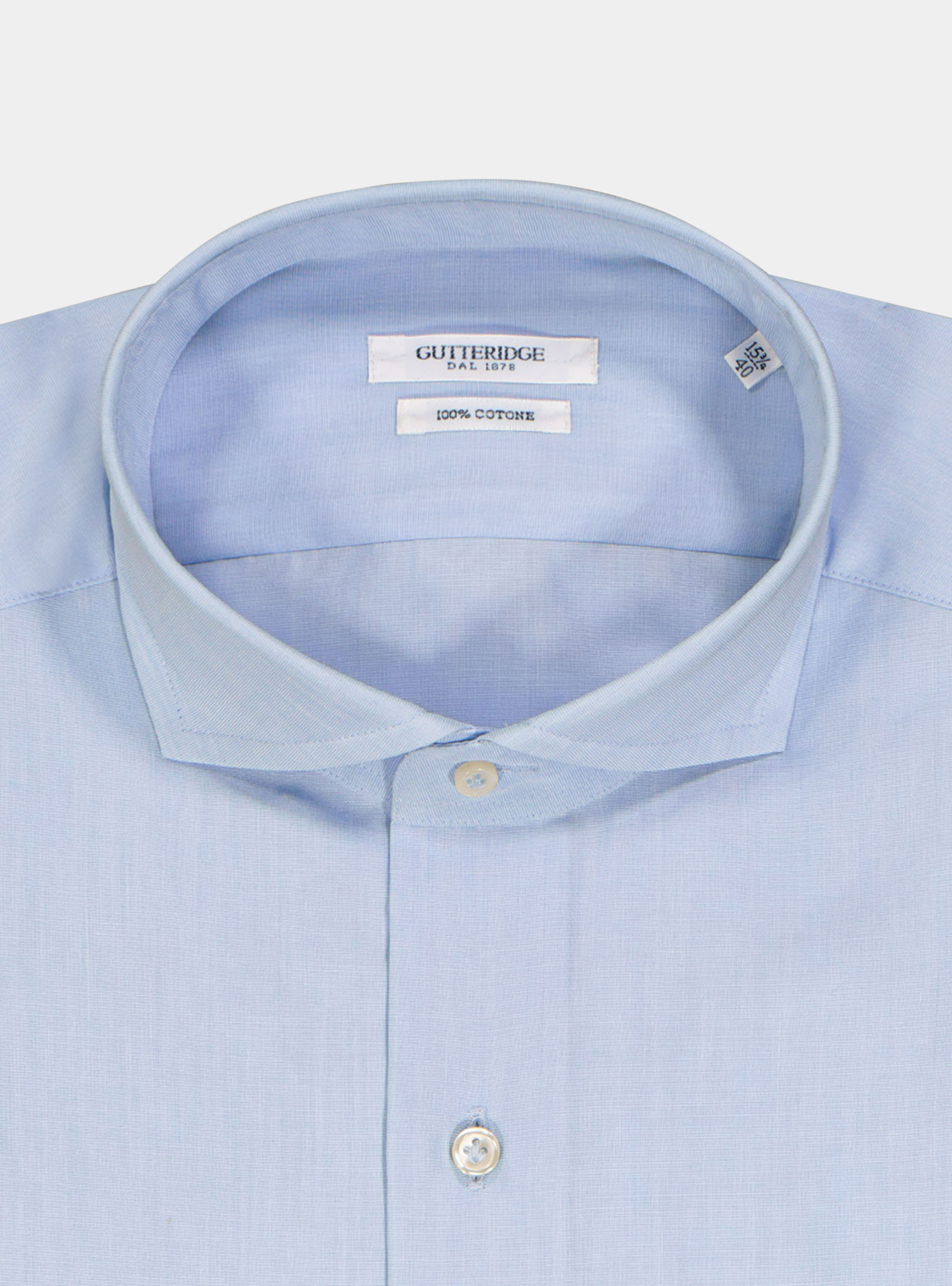 Camicia fil a fil collo francese, AZZURRO