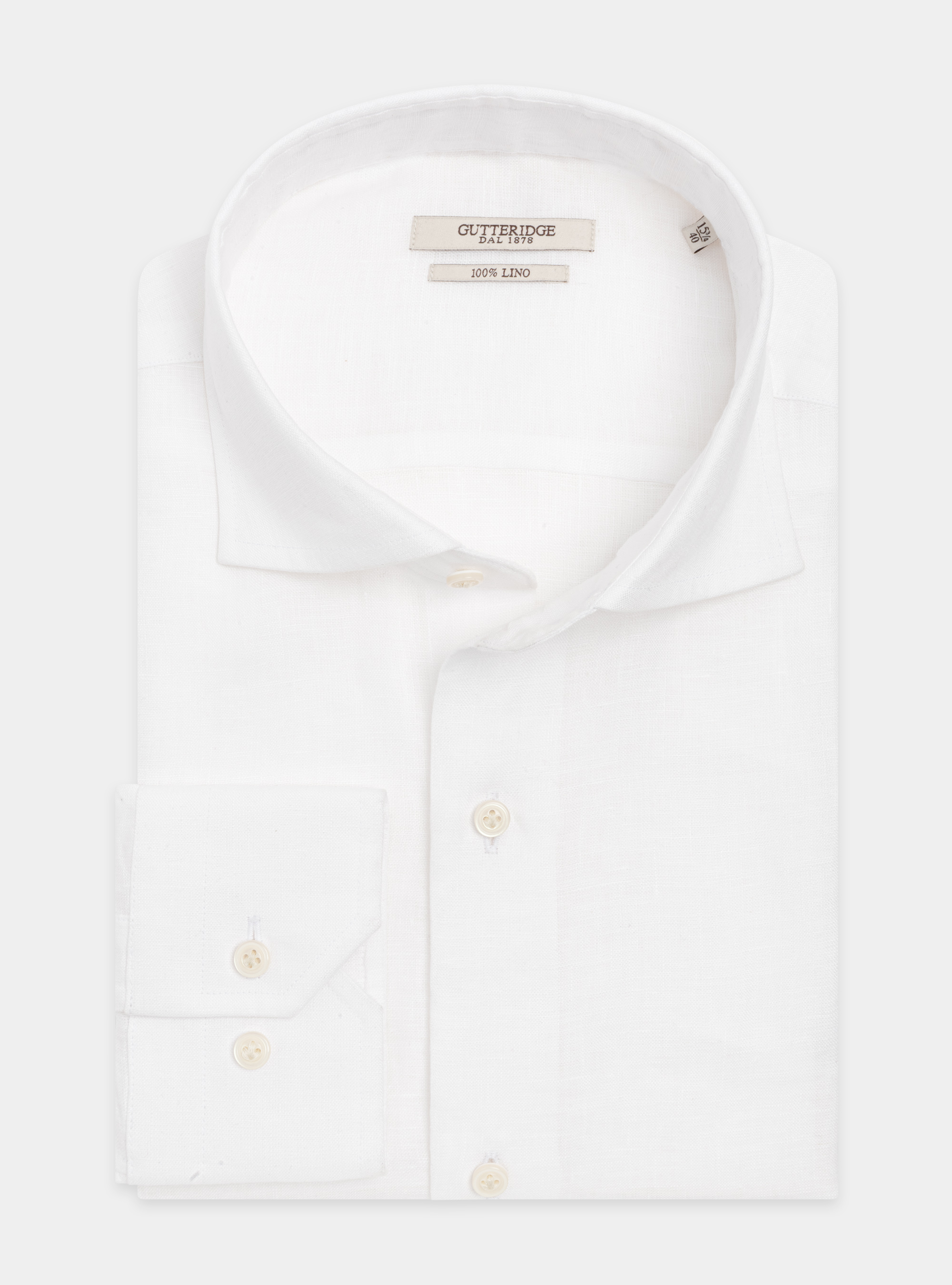 Camisa de lino puro con cuello semifranc&eacute;s, BLANCO