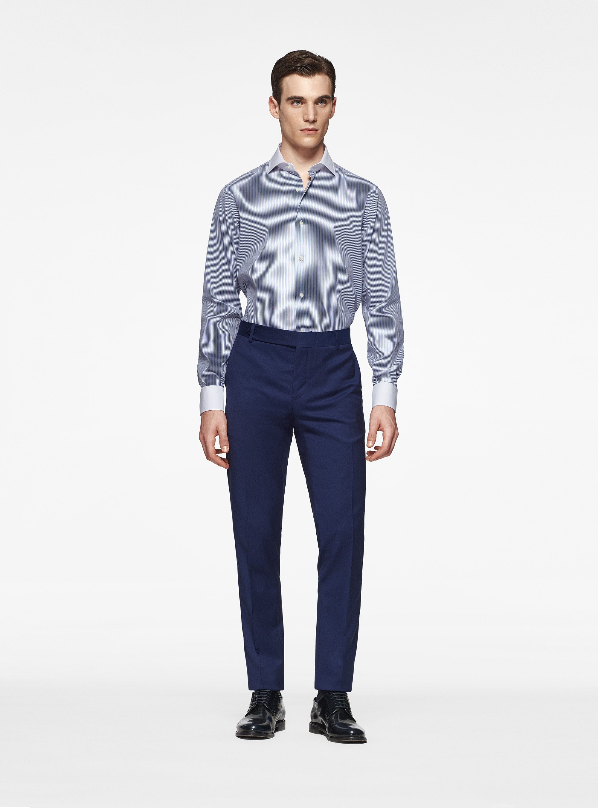 Stretch poplin striped shirt with contrast, NAVY BLUE