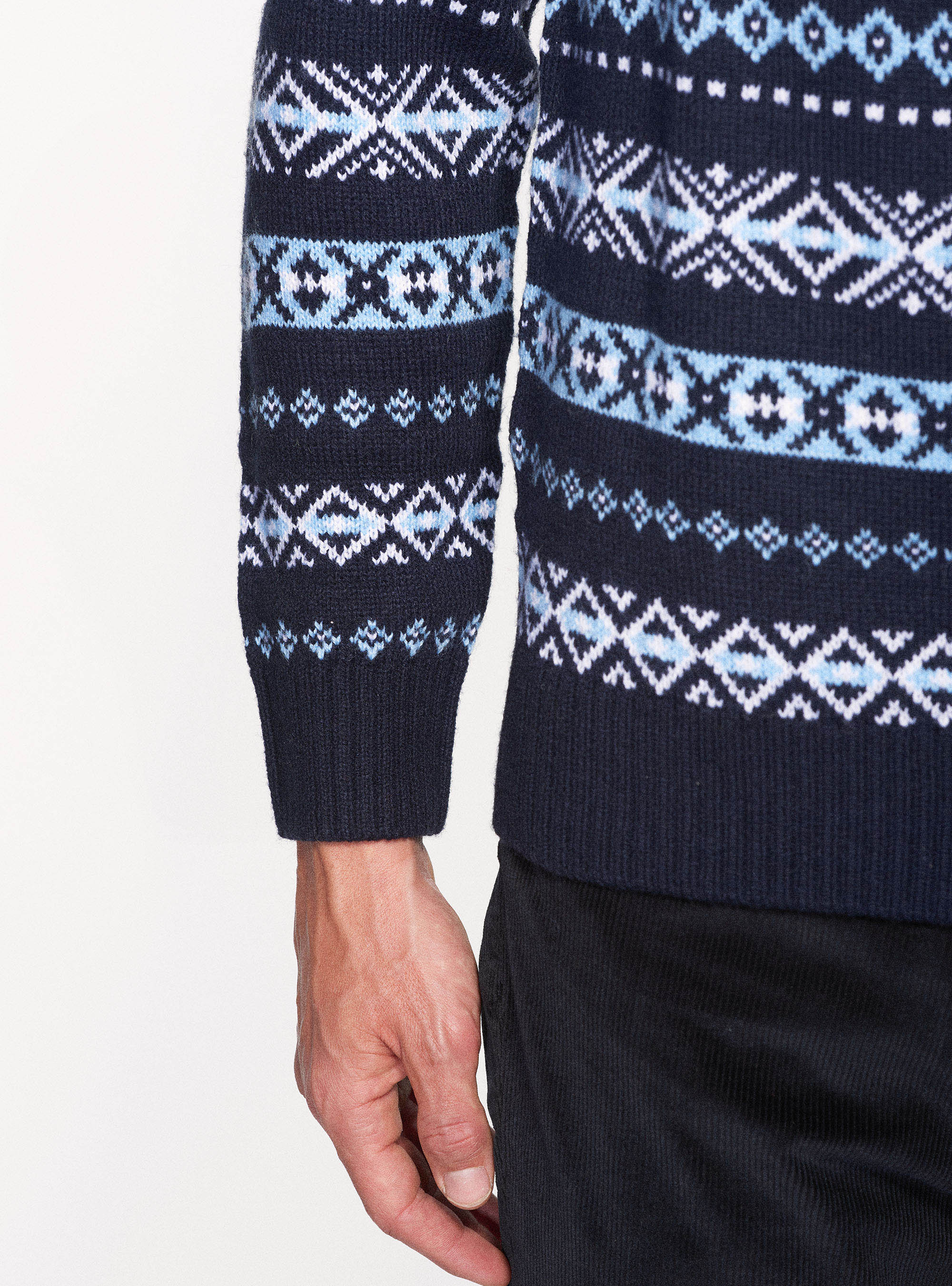 Maglia collo alto jacquard, BLU NAVY