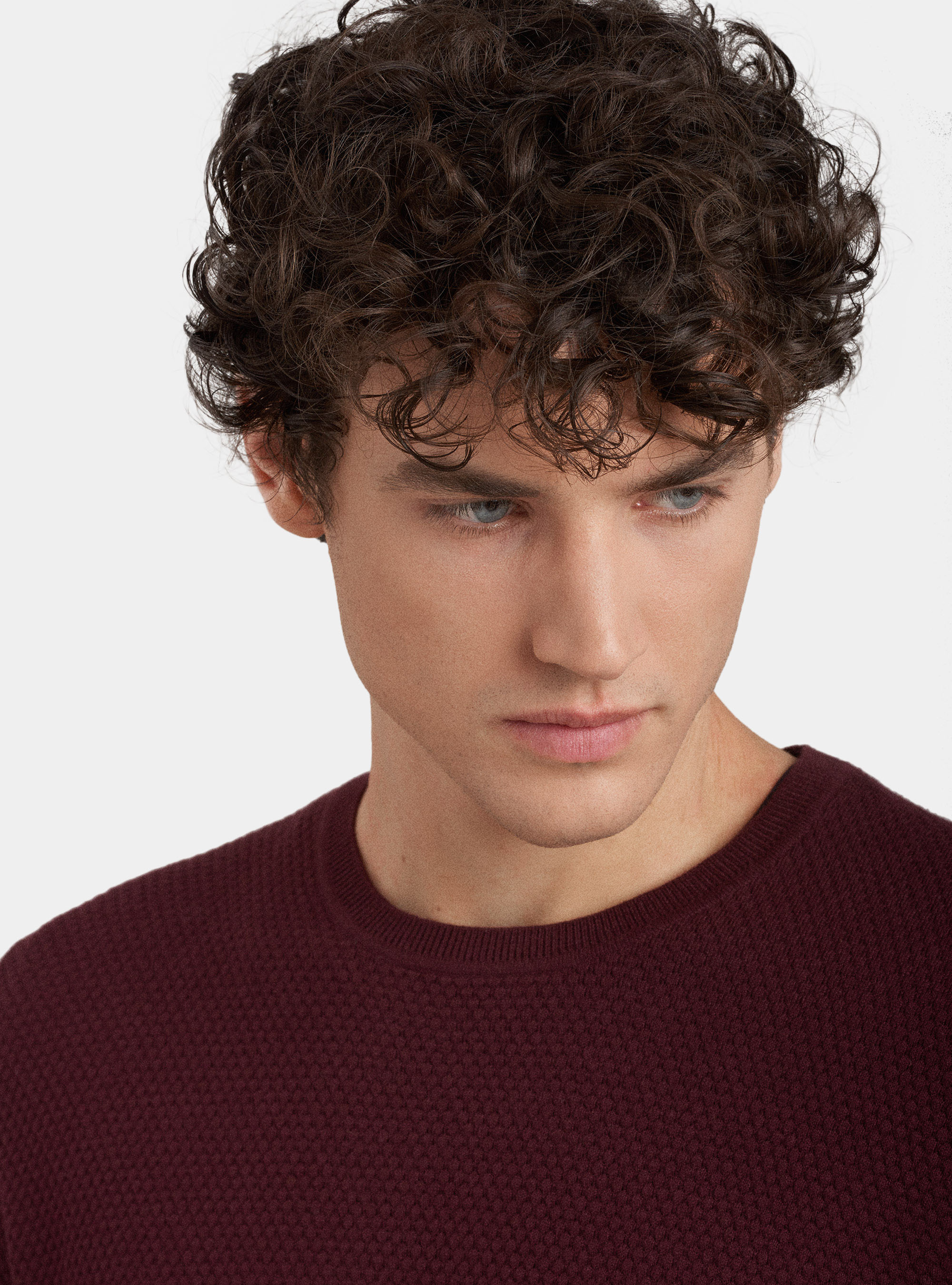 Jersey de cuello redondo de algodón y cachemira, BURDEOS