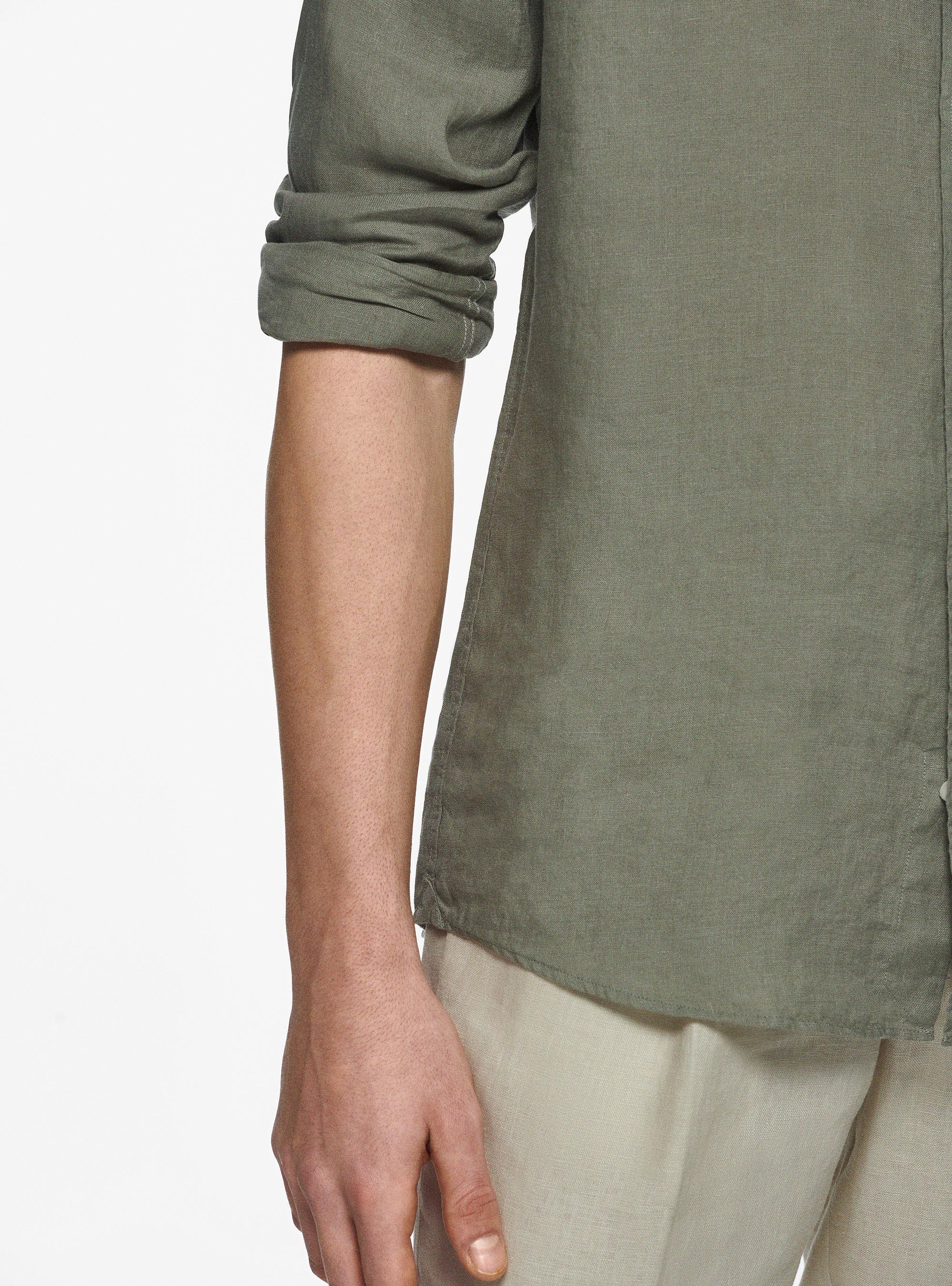 Camisa coreana en puro lino, SALVIA 0602C