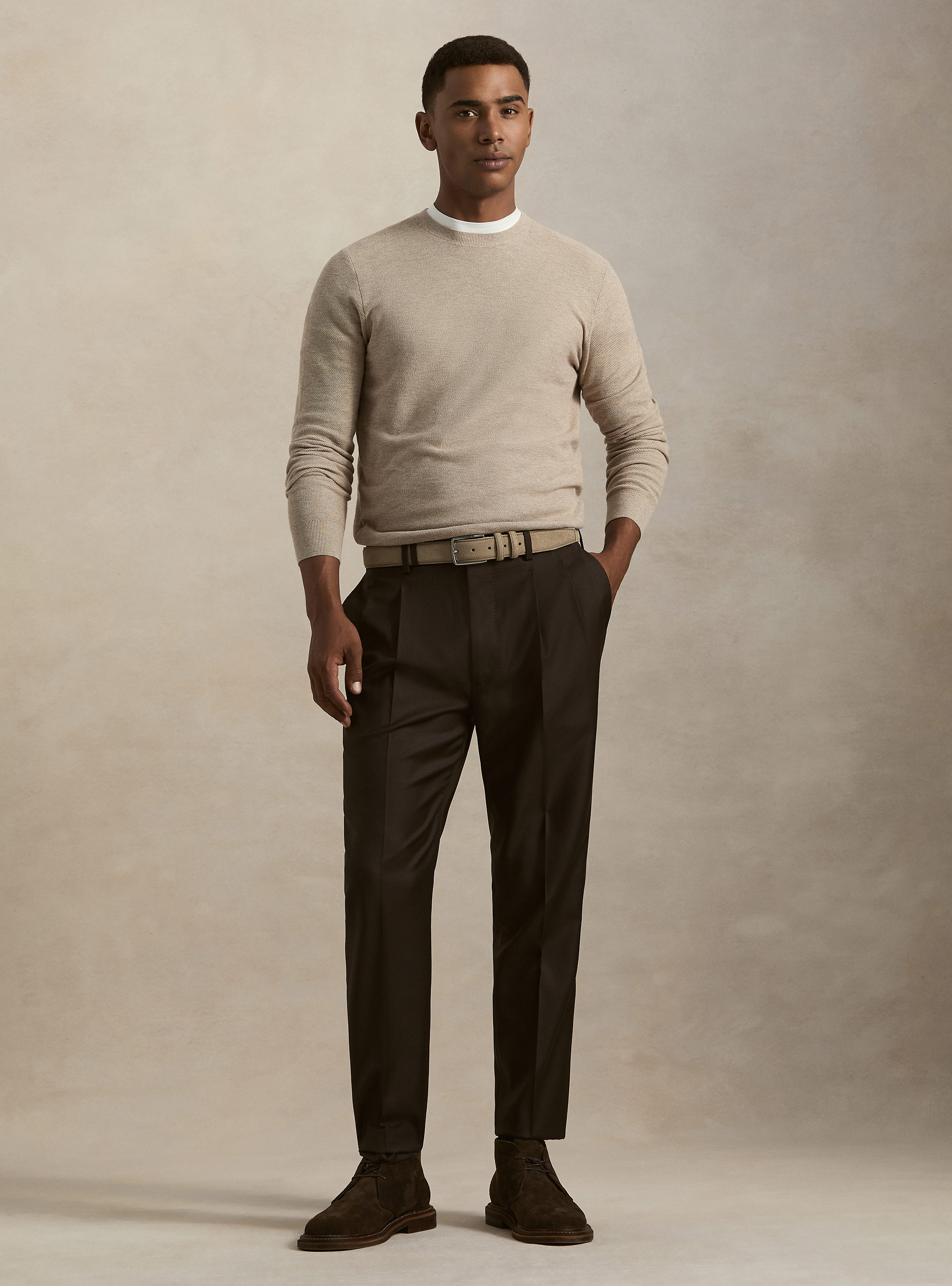 Girocollo in maglia nido d'ape in cotone cashmere, CRUDO