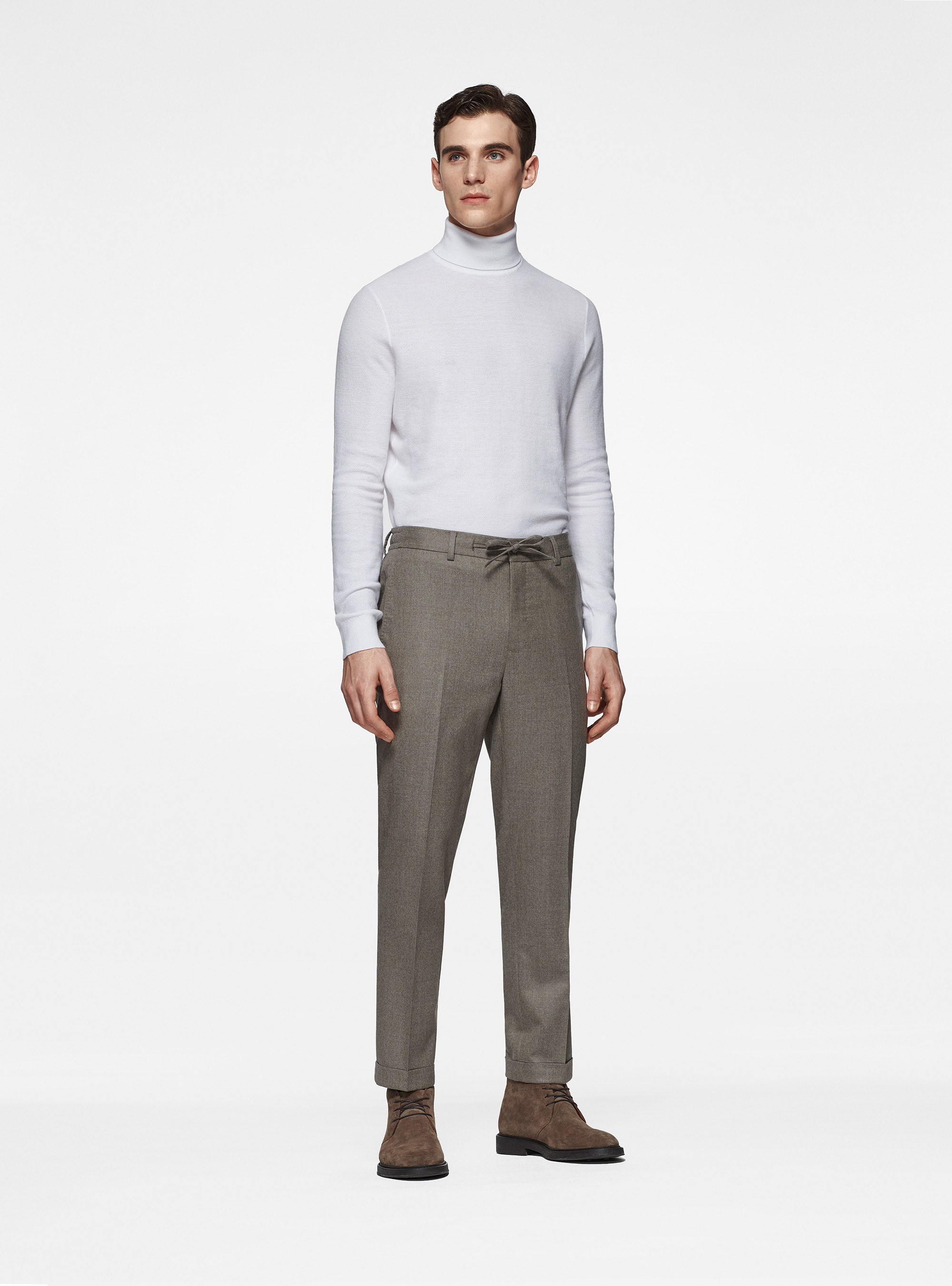 Pantaloni con coulisse in flanella Vitale Barberis Canonico, SABBIA