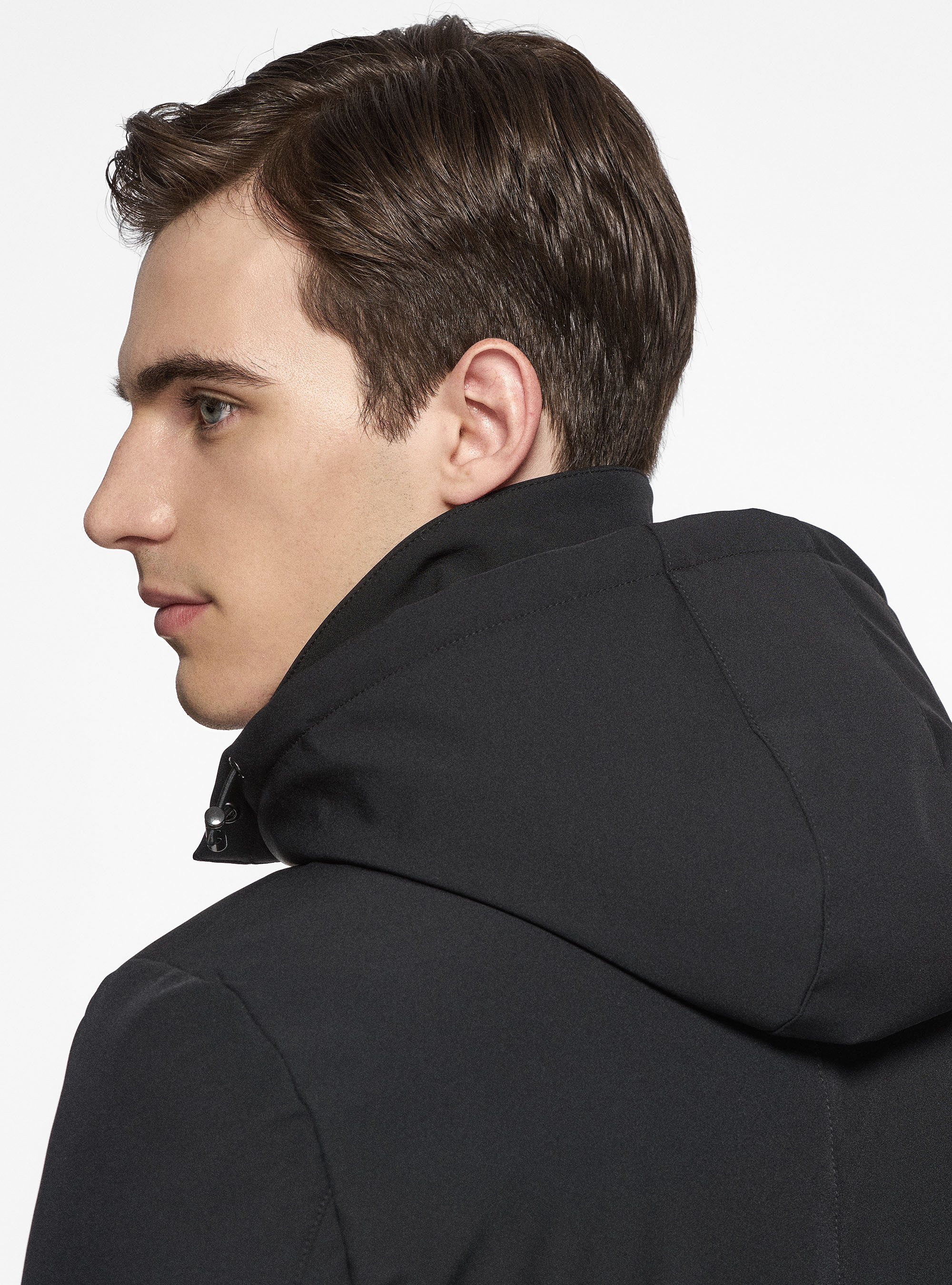 Hooded technical parka, BLACK