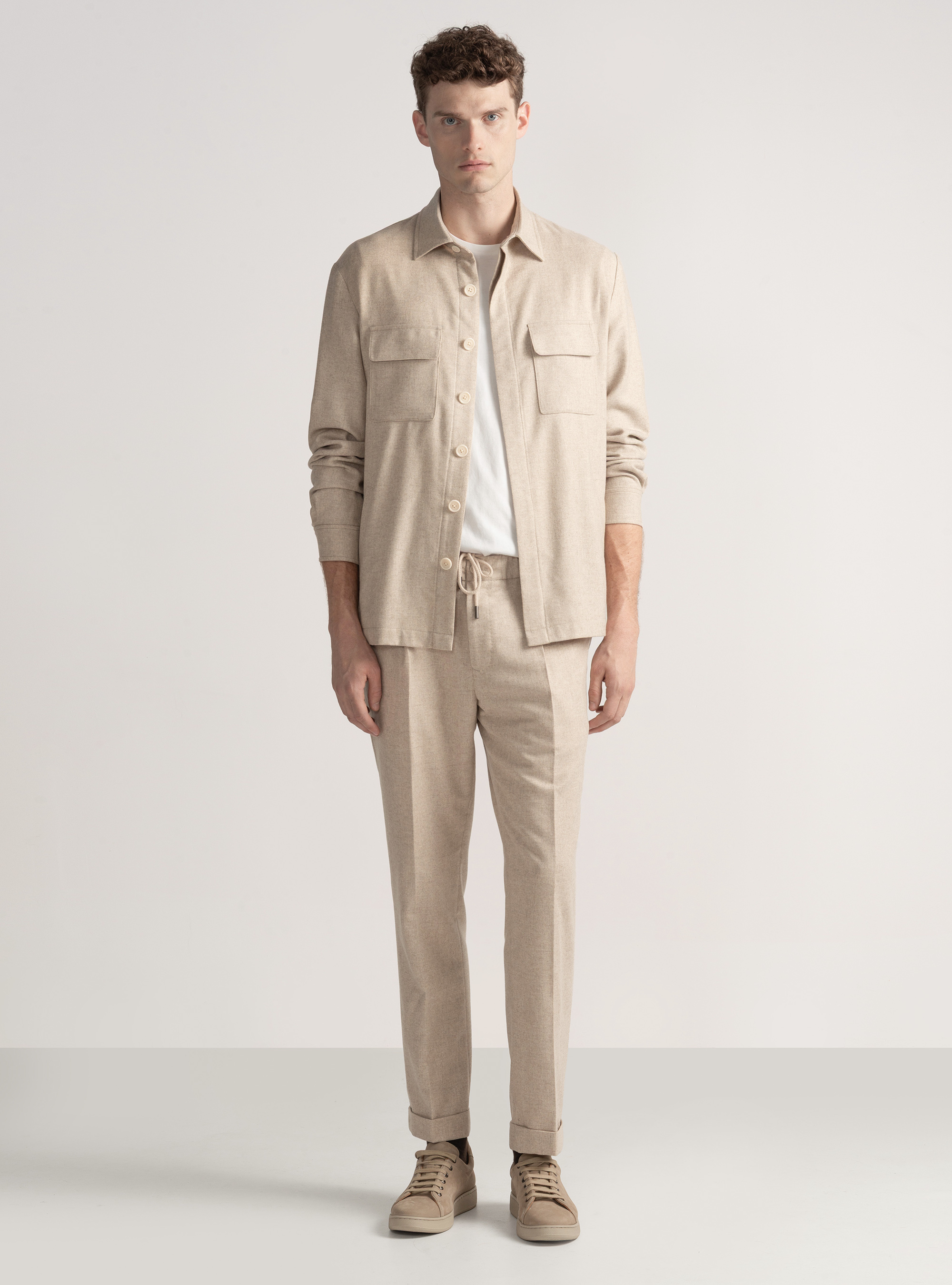 Giacca camicia leggera in misto lana, ECRU