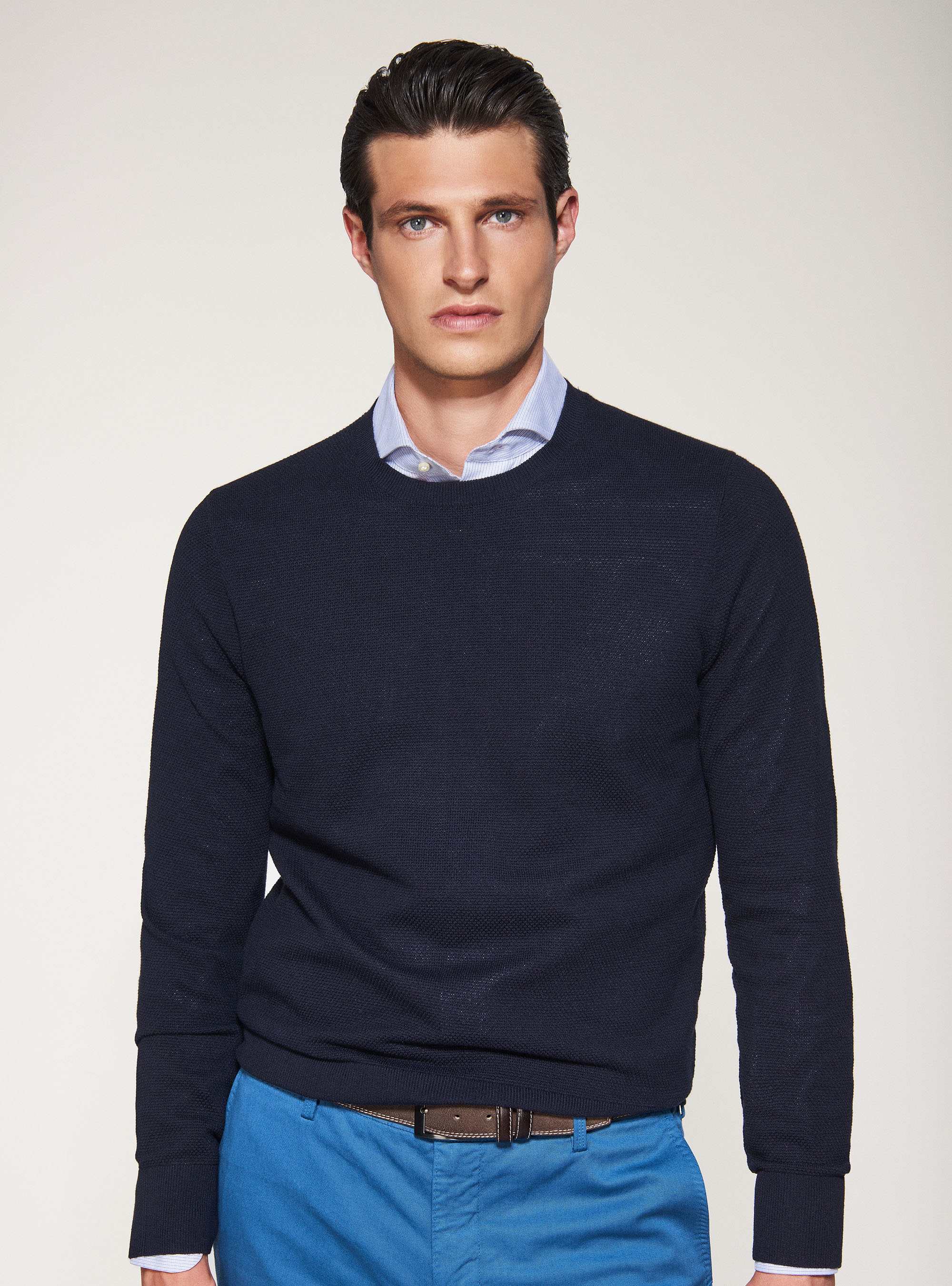 Maglia girocollo punto riso, BLU NAVY