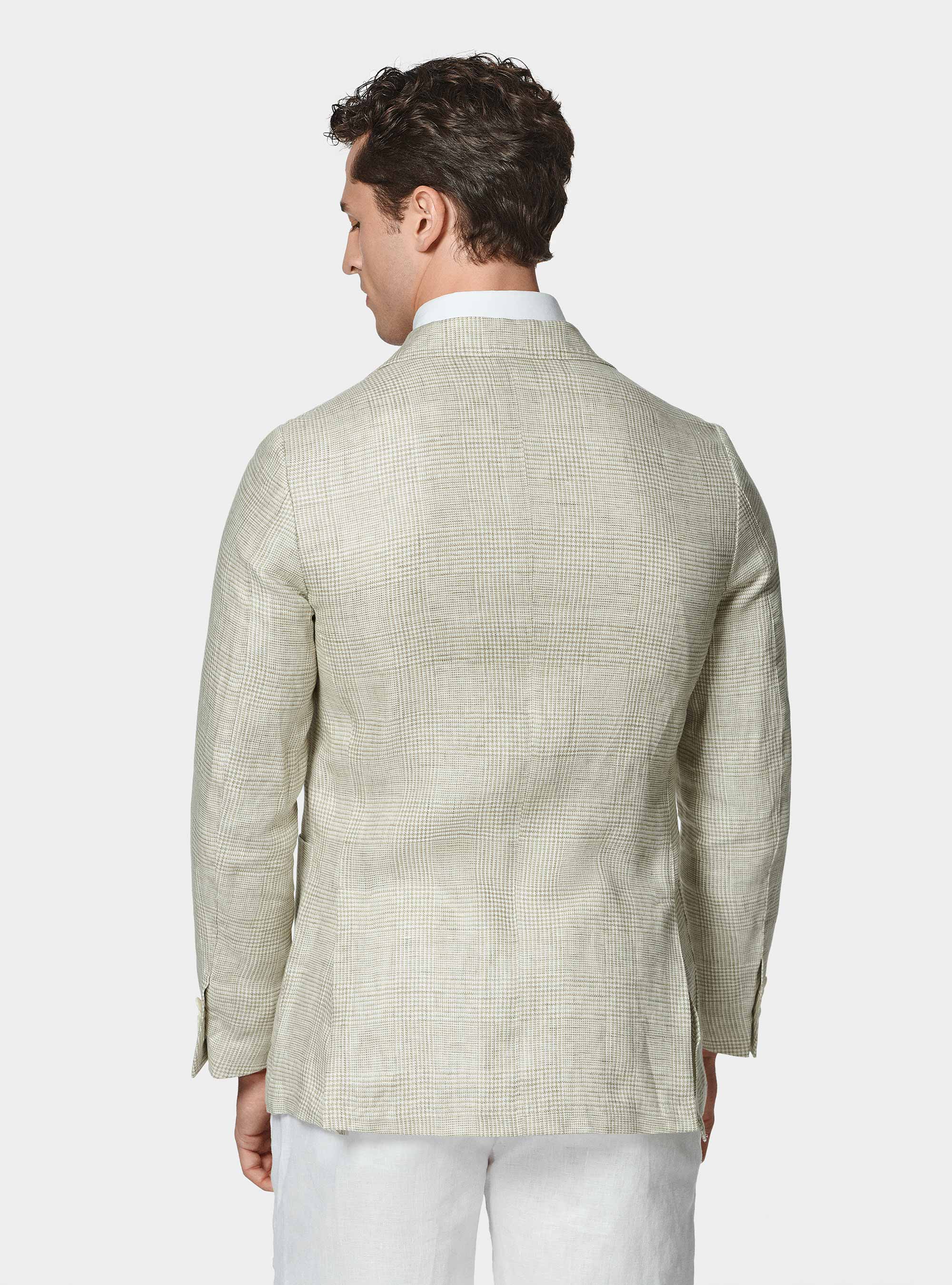 Prince of Wales blazer in pure linen, ECRU