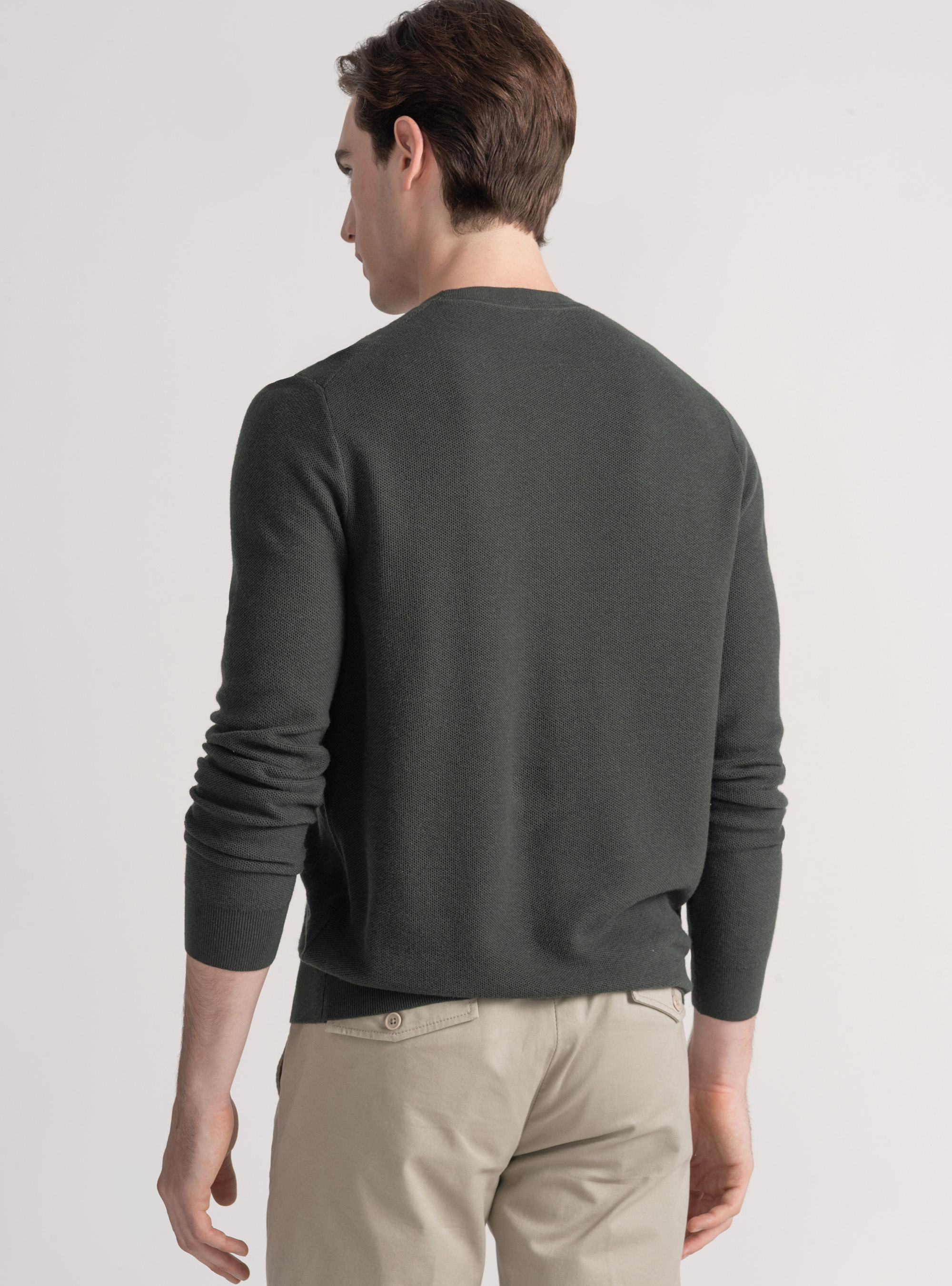 Trikot mit Rundhalsausschnitt aus Baumwolle und Kaschmir mit Wabenmuster, MILITARE 0609C