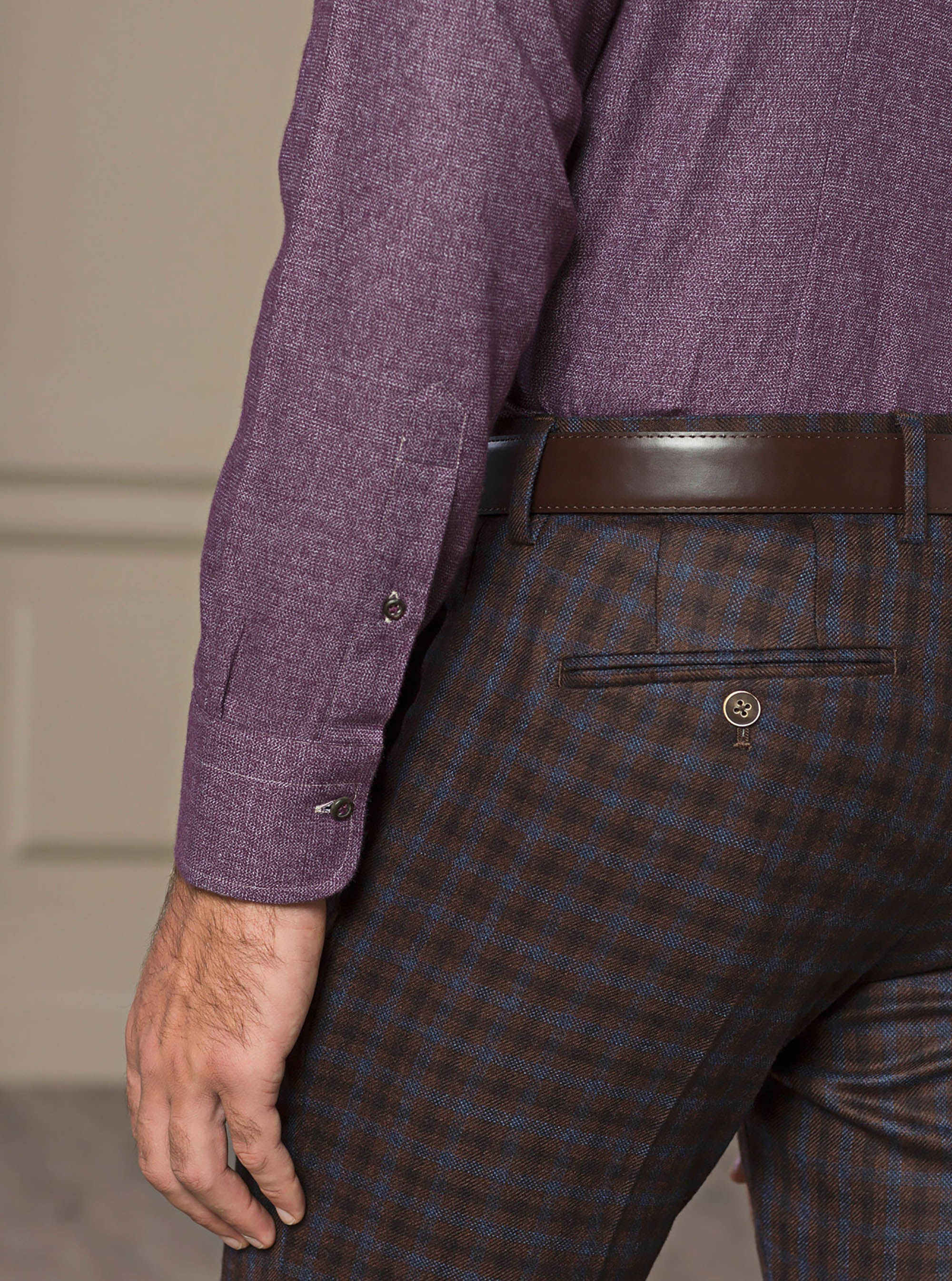 Camicia collo francese in flanella di cotone, BORDEAUX