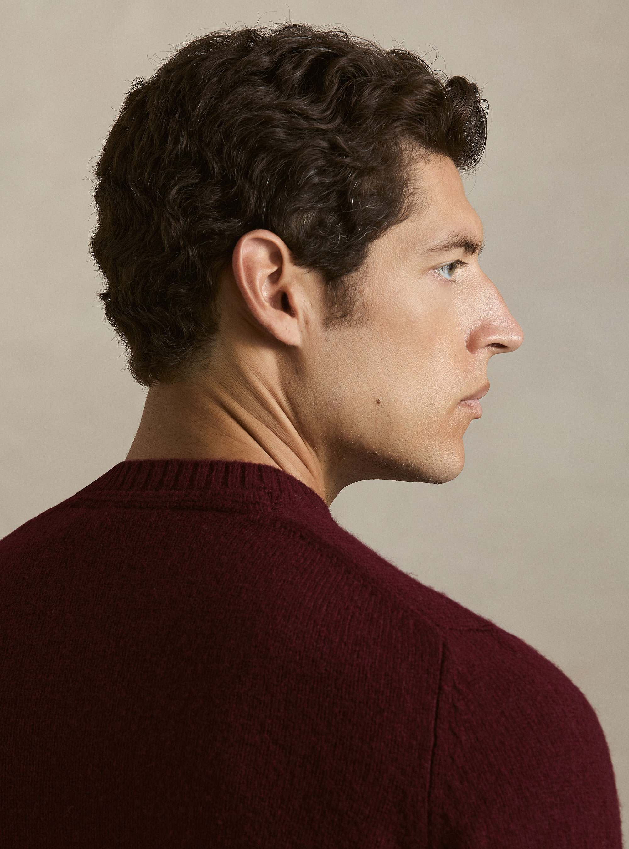 Pure Shetland wool crewneck sweater, BORDEAUX