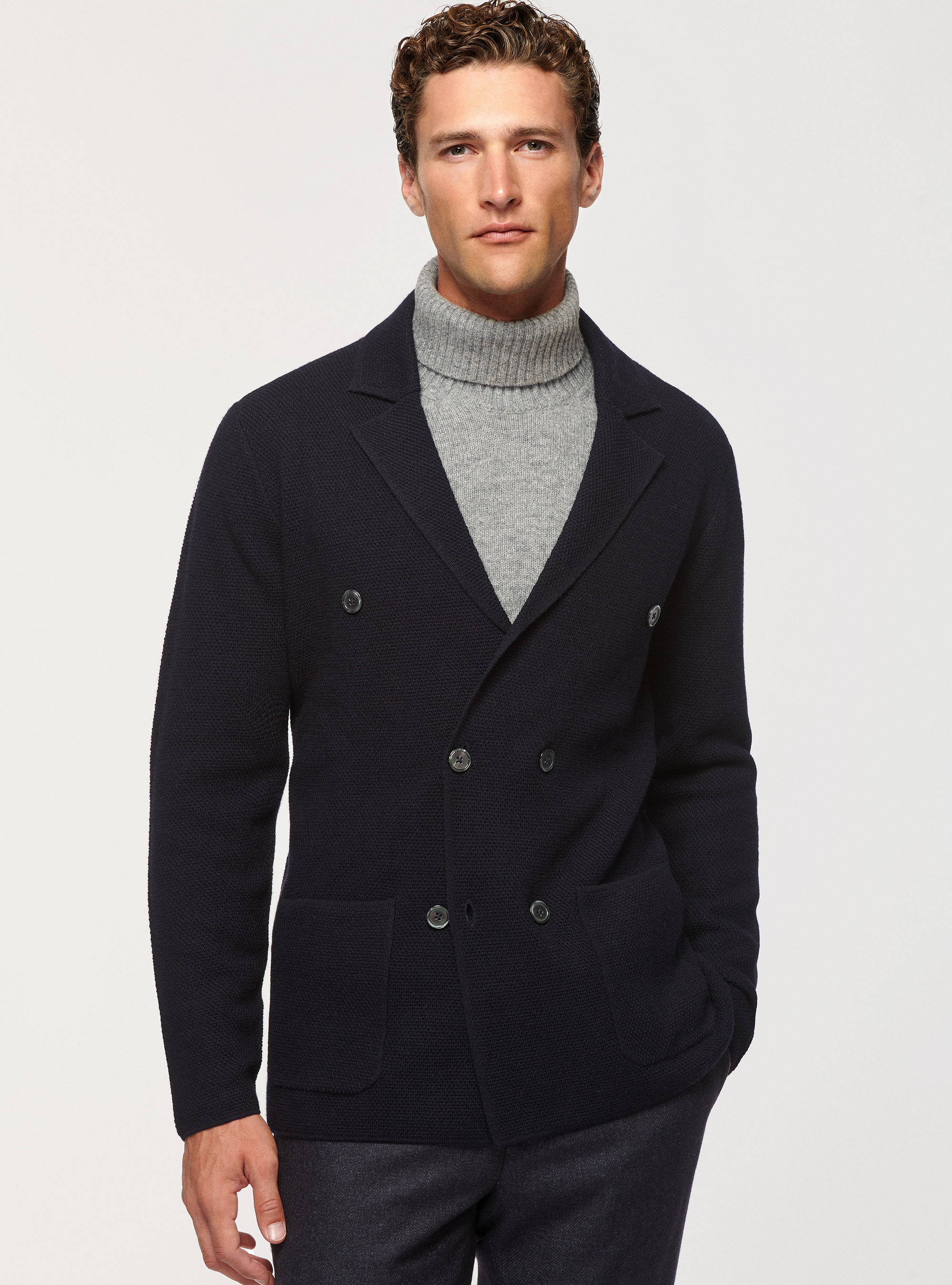 Cardigan in pura lana merino, BLU NAVY