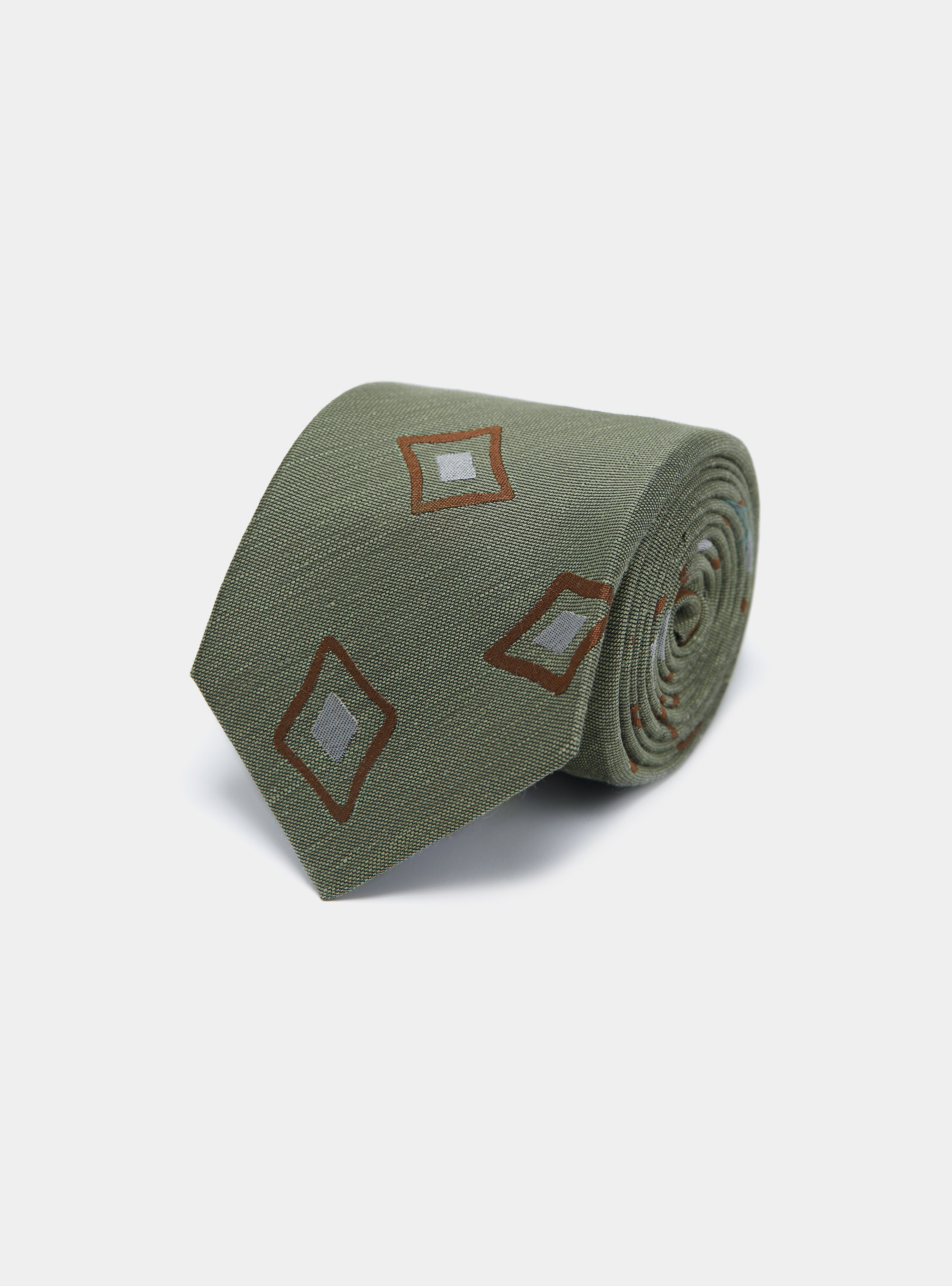 Geometric patterned silk and linen tie, SALVIA 0602C