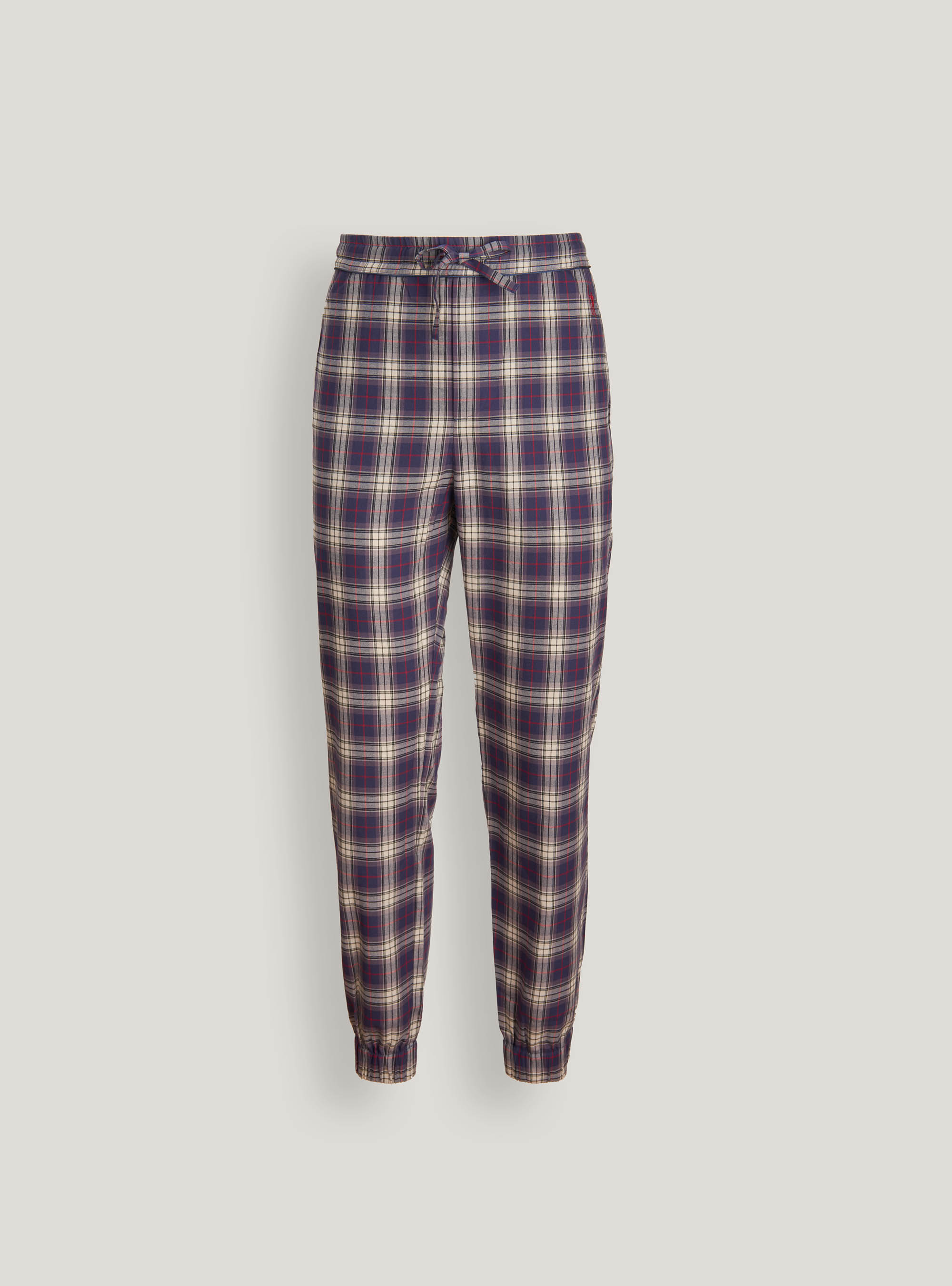 Pantaloni lunghi in flanella di cotone a quadri, BLU NAVY