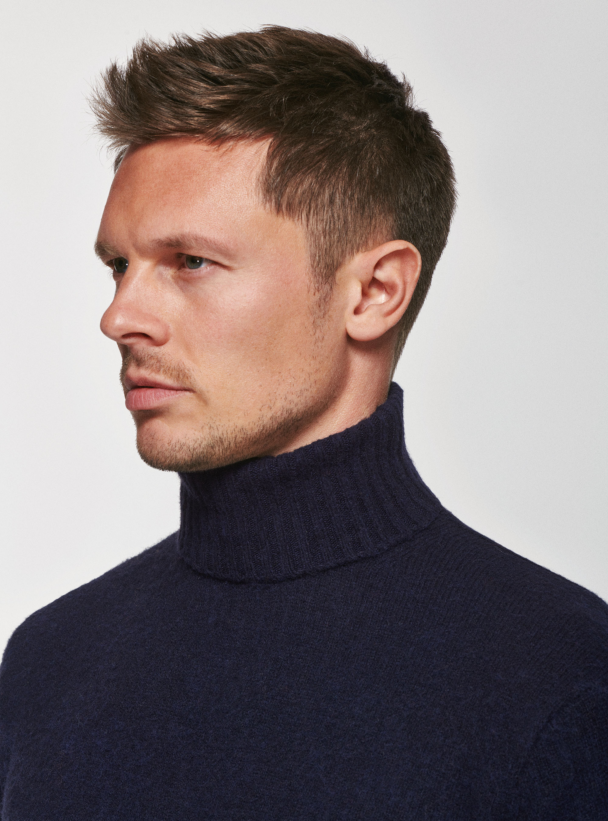 Maglia collo alto in lana brushed, BLU NAVY