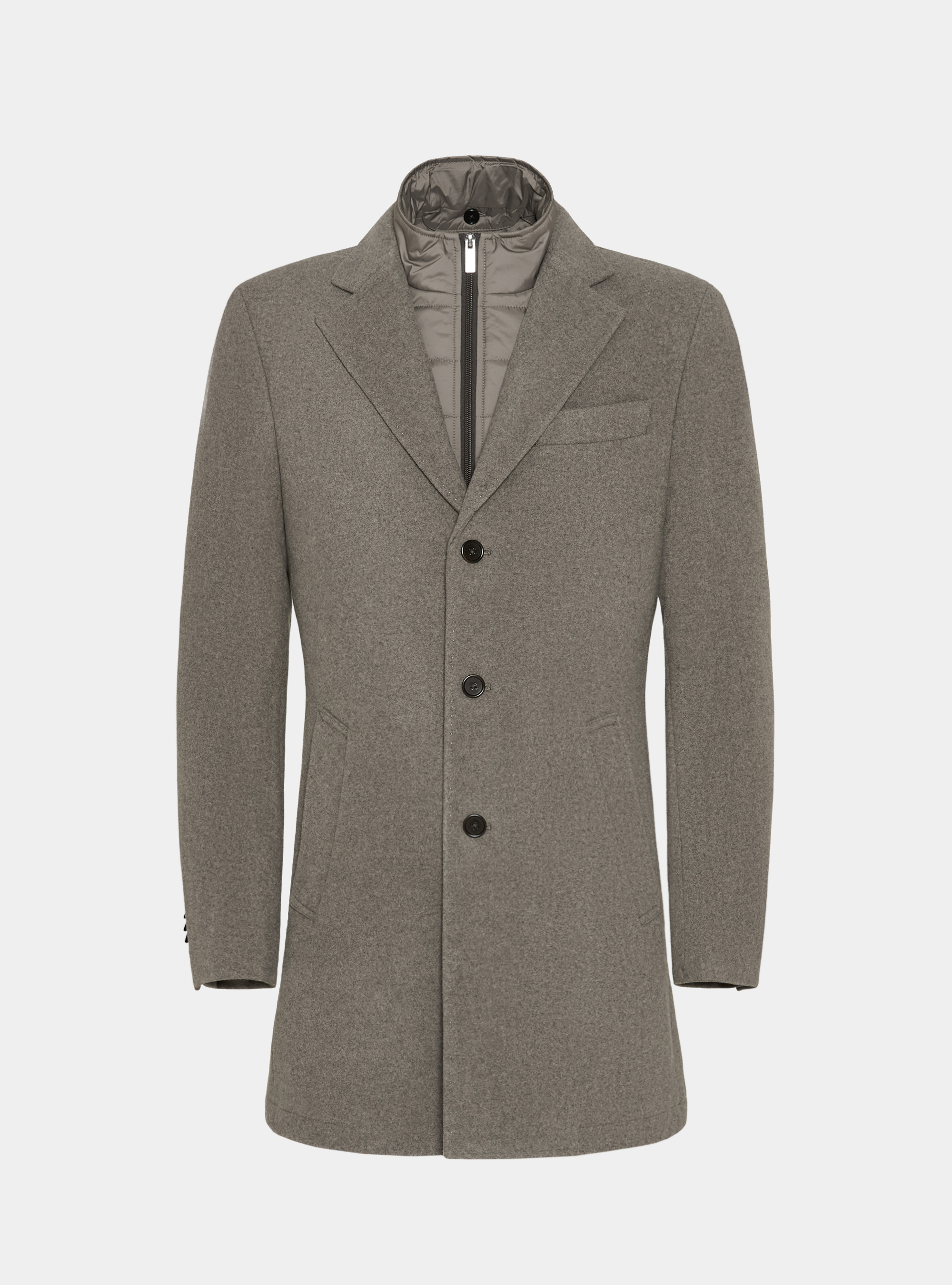 Cappotto misto lana con pettorina, FANGO