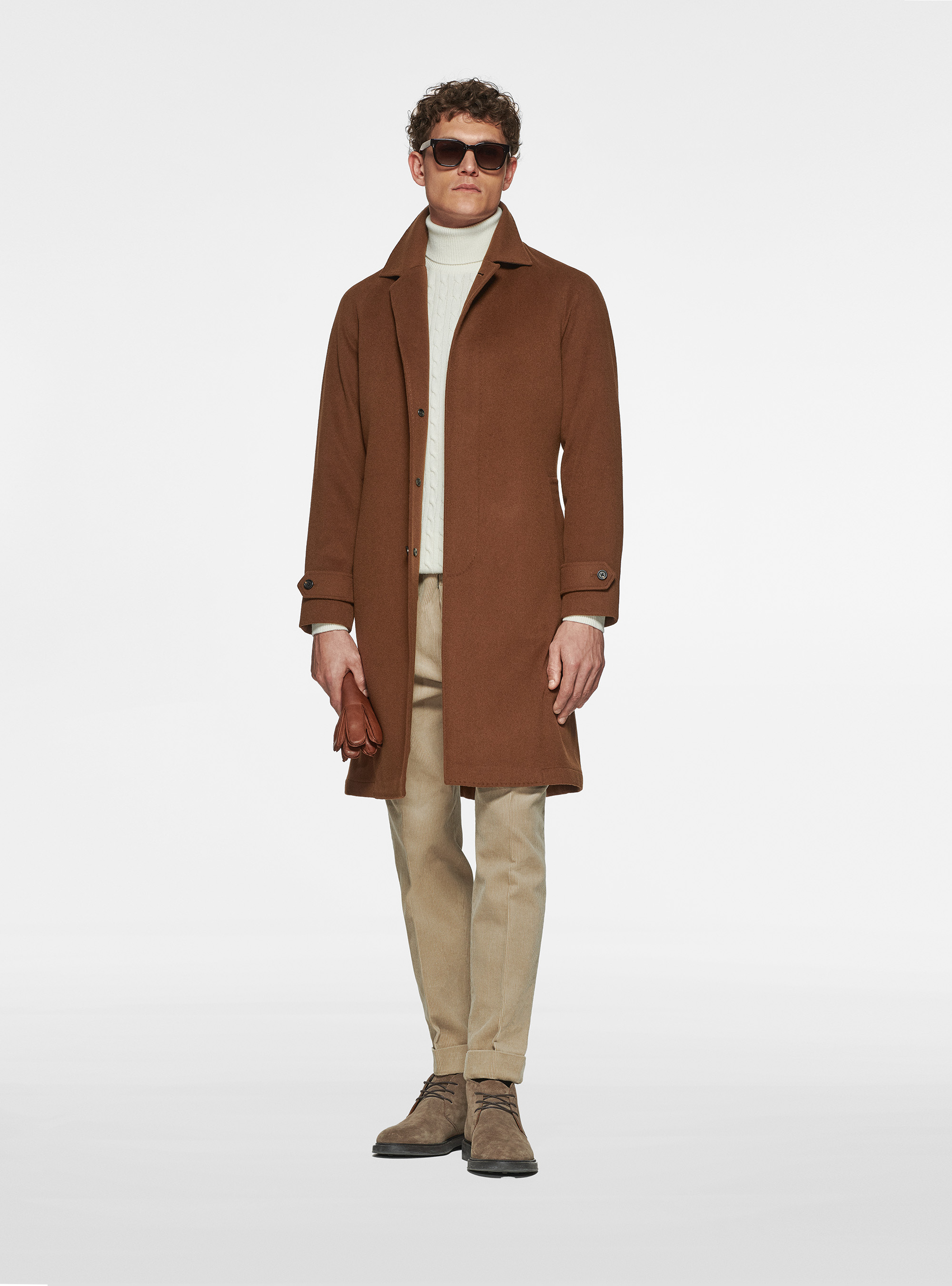 Soprabito in lana e cashmere, TABACCO