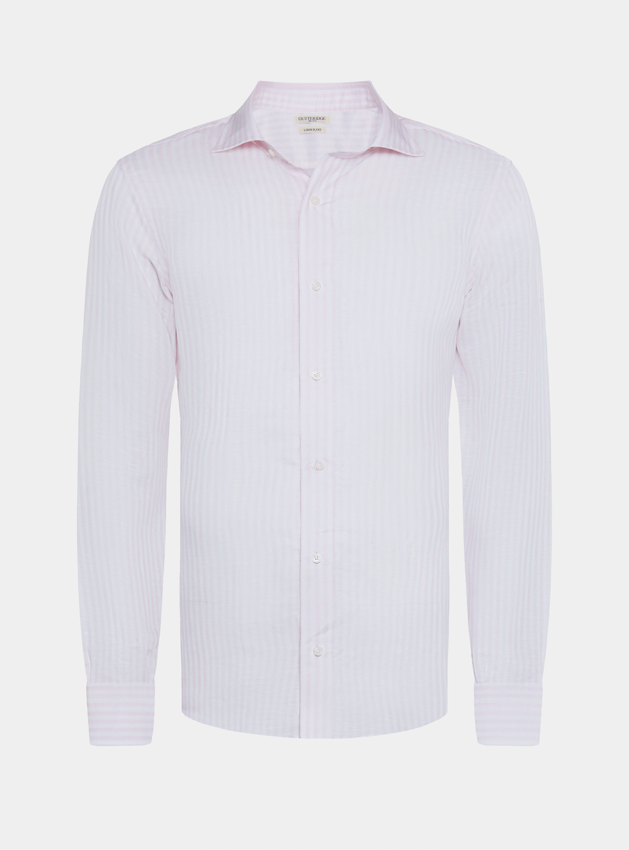 Camicia rigata in misto lino, ROSA