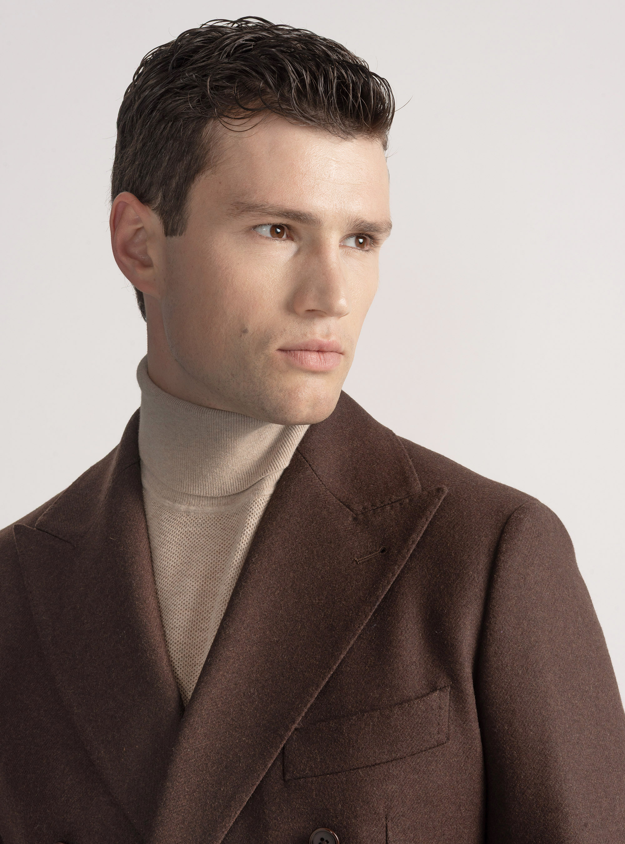 Double-breasted flannel blazer, BROWN