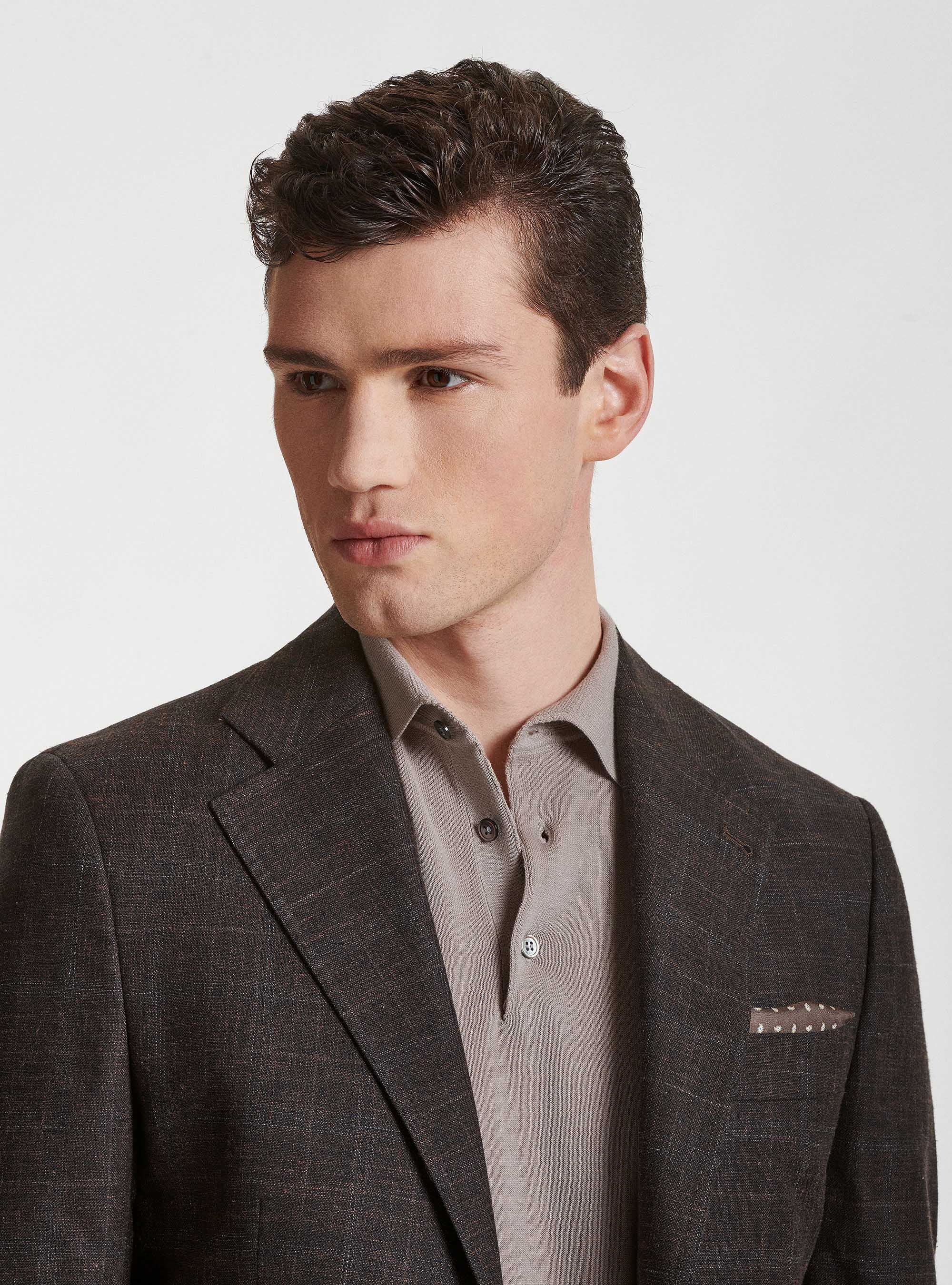 Giacca per abito in lana cotone e lino Marlane, MARRONE