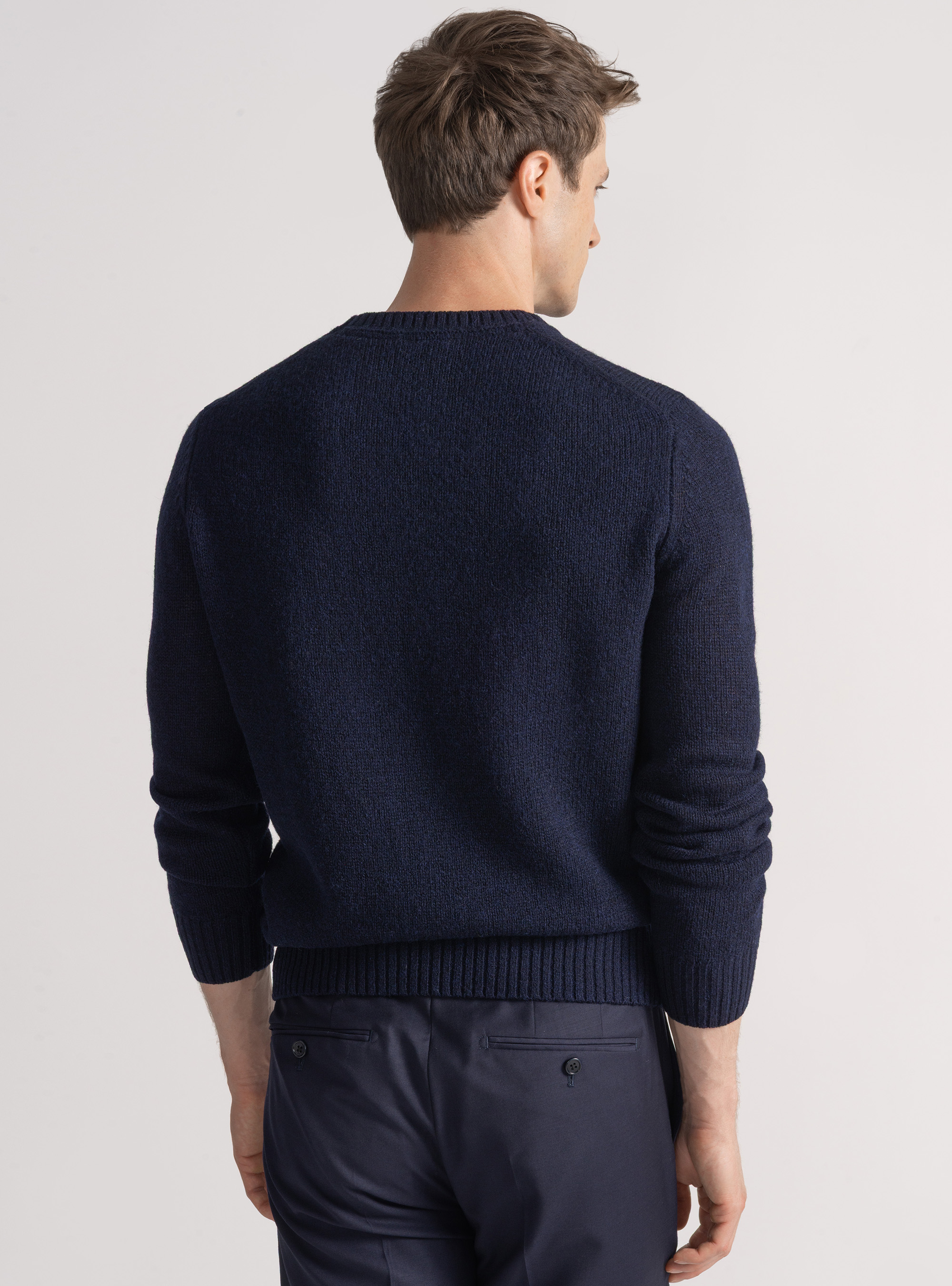 Shetland wool crew-neck sweater, NAVY BLUE