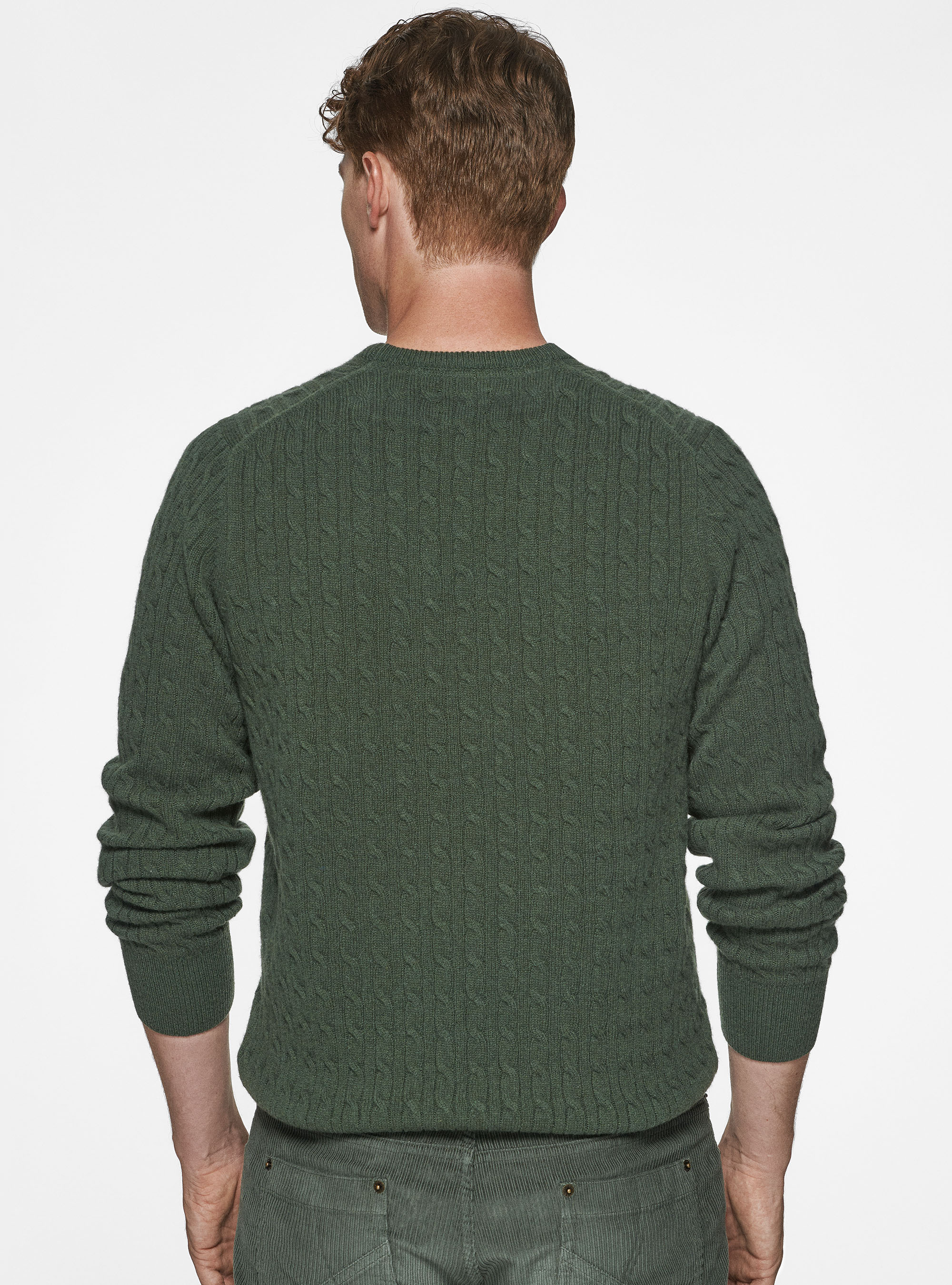 Maglia girocollo in lana cashmere a treccia, MILITARE 0609C