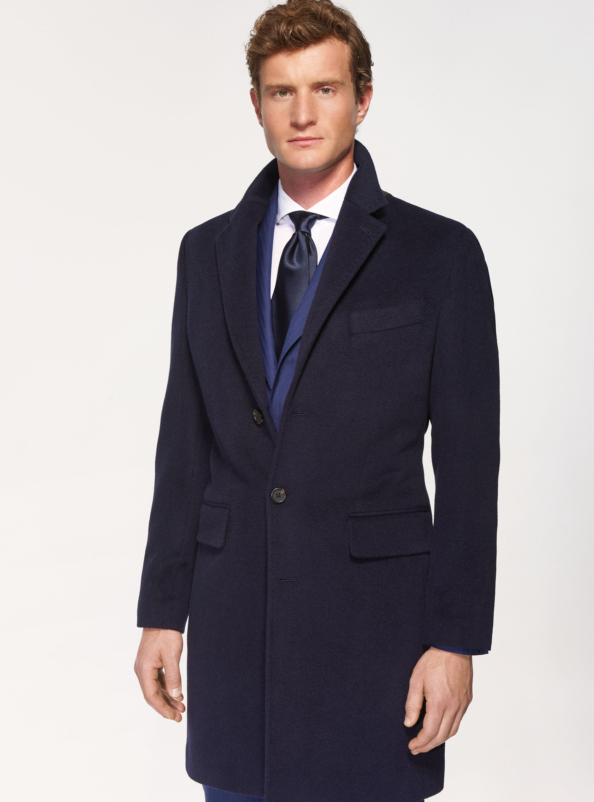 Cappotto monopetto in lana cashmere, BLU NAVY