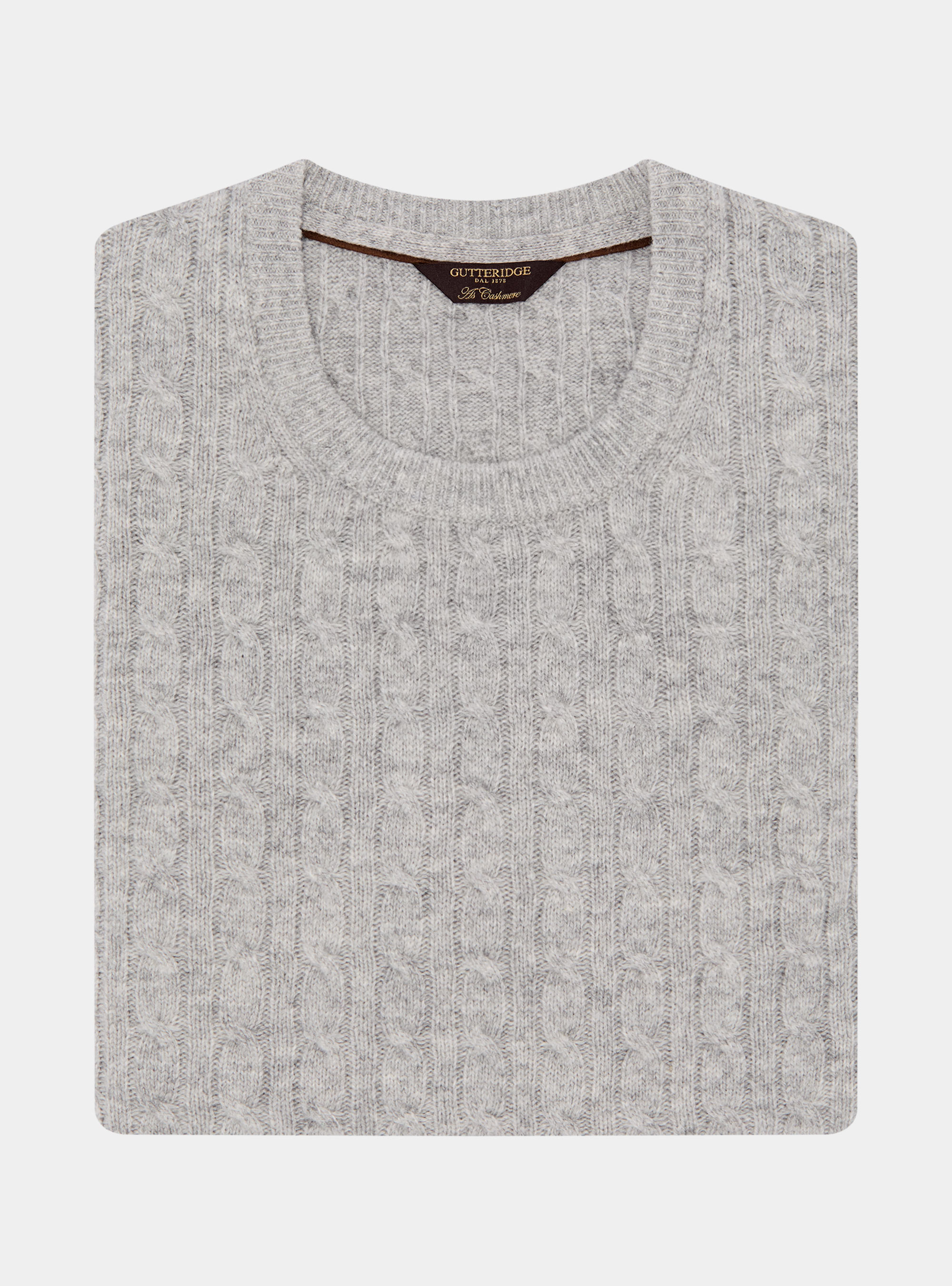 Cashmere wool crew-neck sweater with braid, LIGHT GREY MELANGE