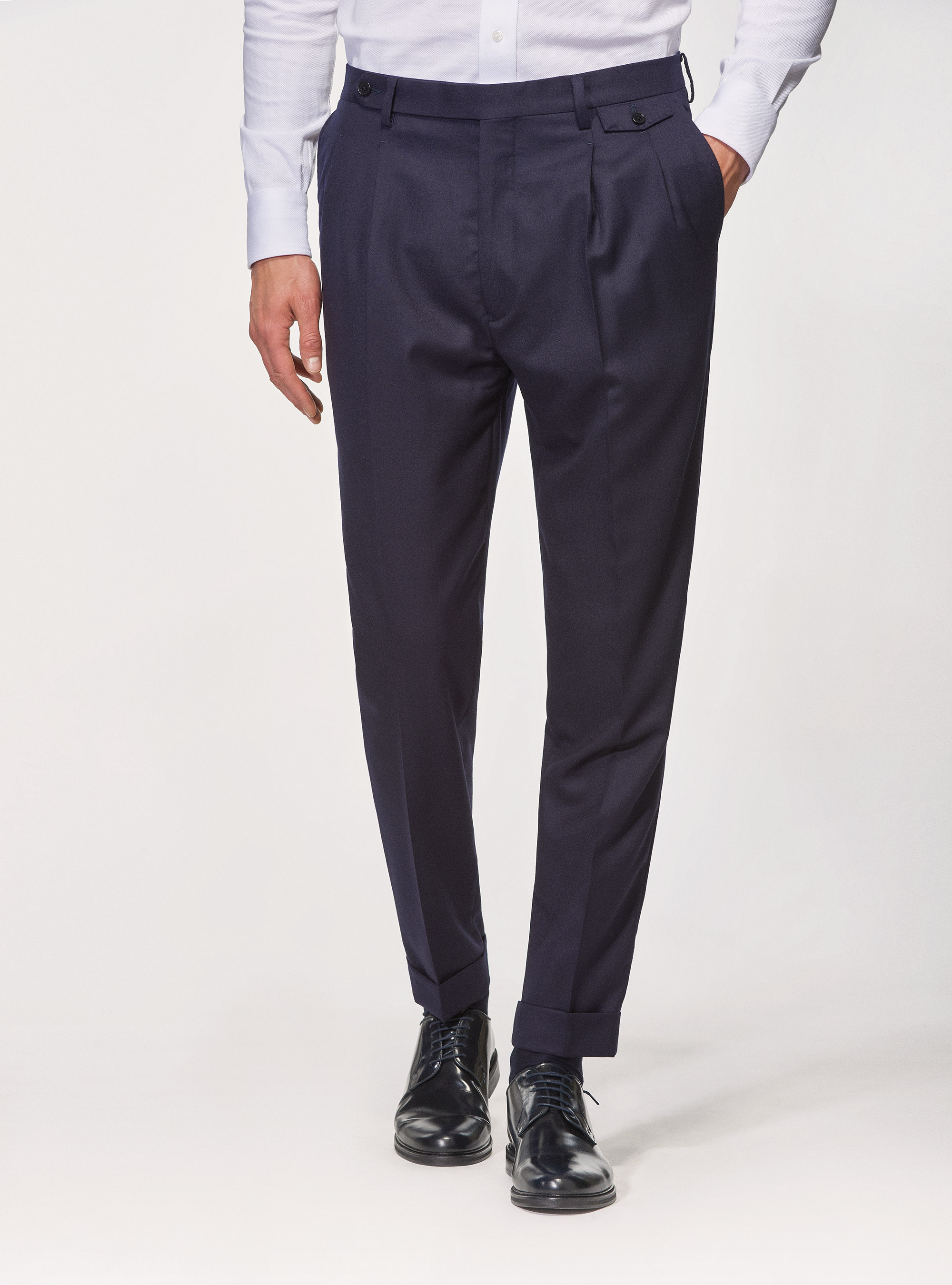 Suit trousers in superfine wool flannel 120's, NAVY BLUE