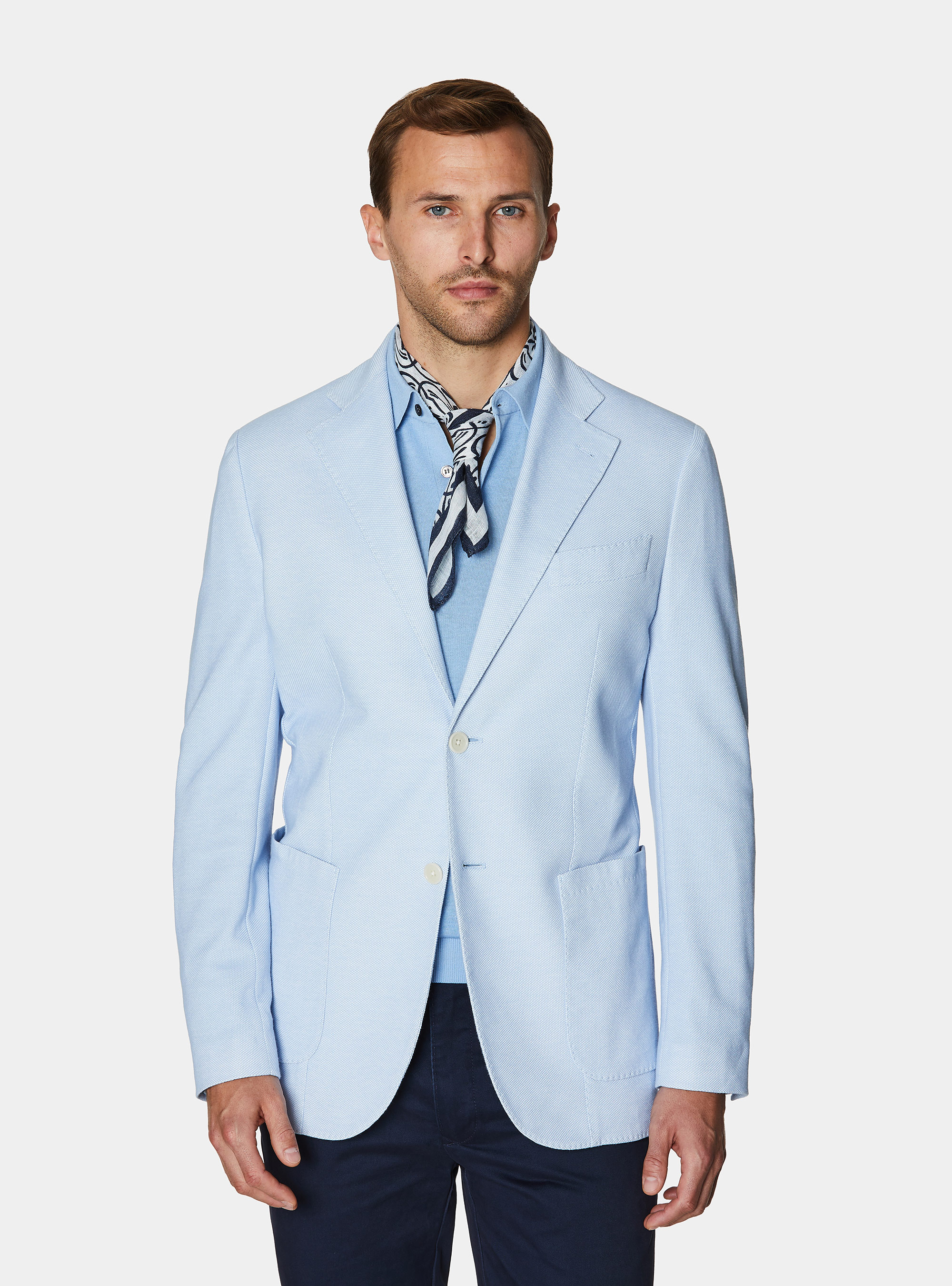 Giacca jersey in misto cotone, AZZURRO