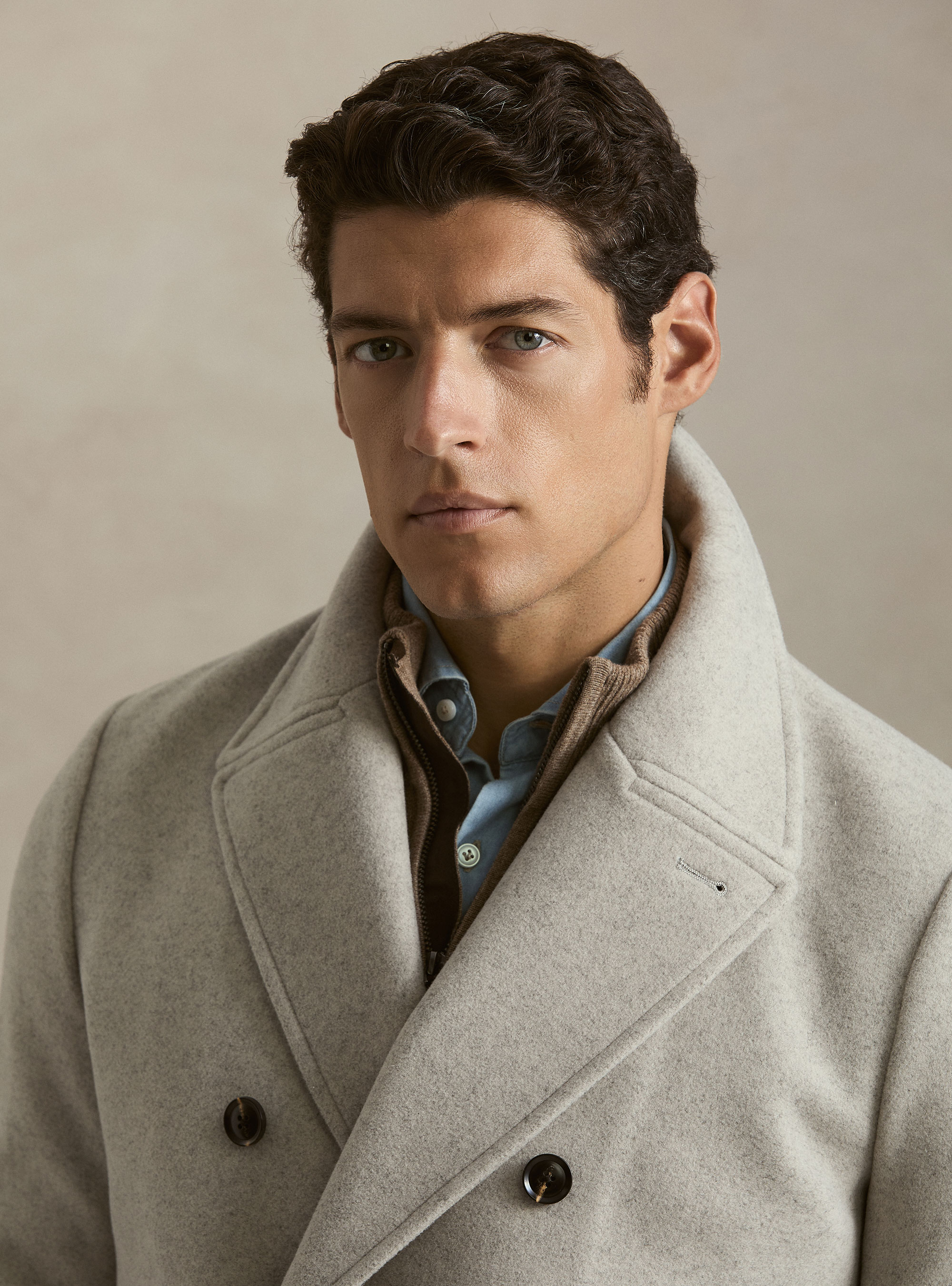 Peacoat doppiopetto tinta unita, ECRU