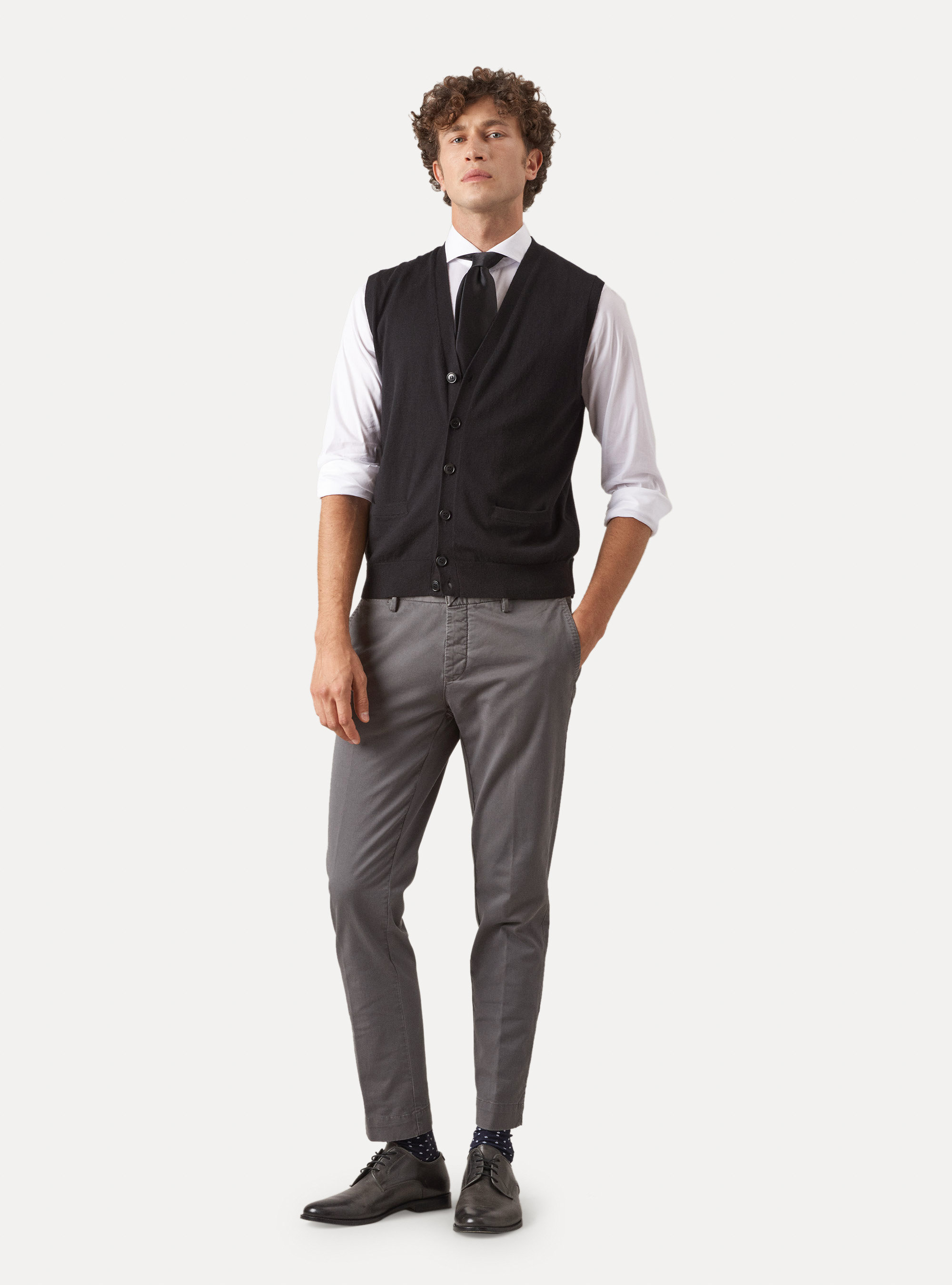 Gilet en maille de coton, soie et cachemire, NOIR