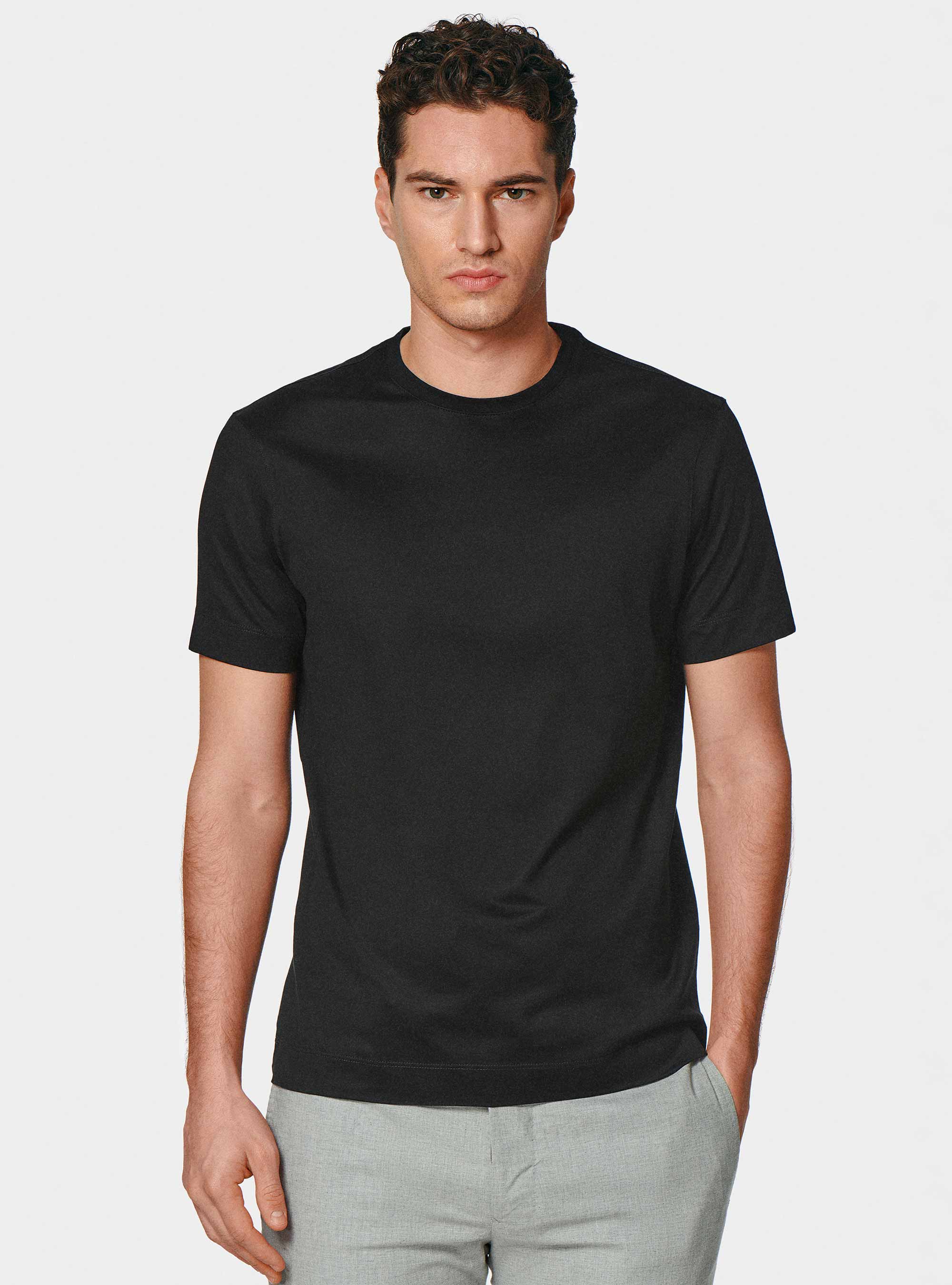 Camiseta de media manga de hilo Lisle, NEGRO