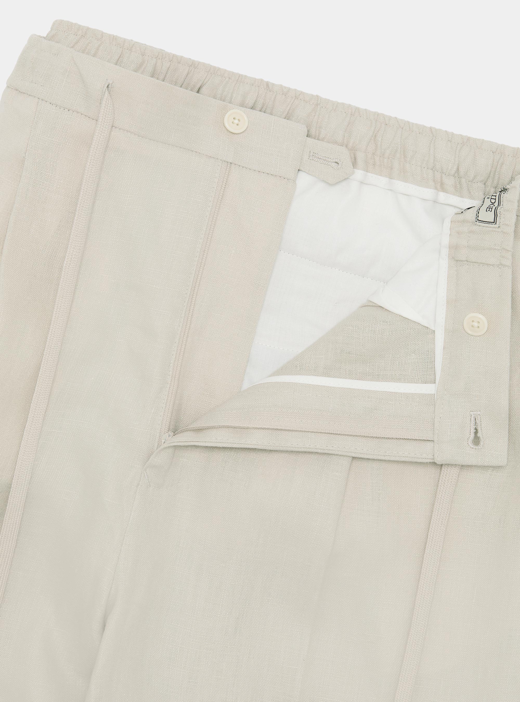 Pantaloni in puro lino con pince e coulisse, ECRU