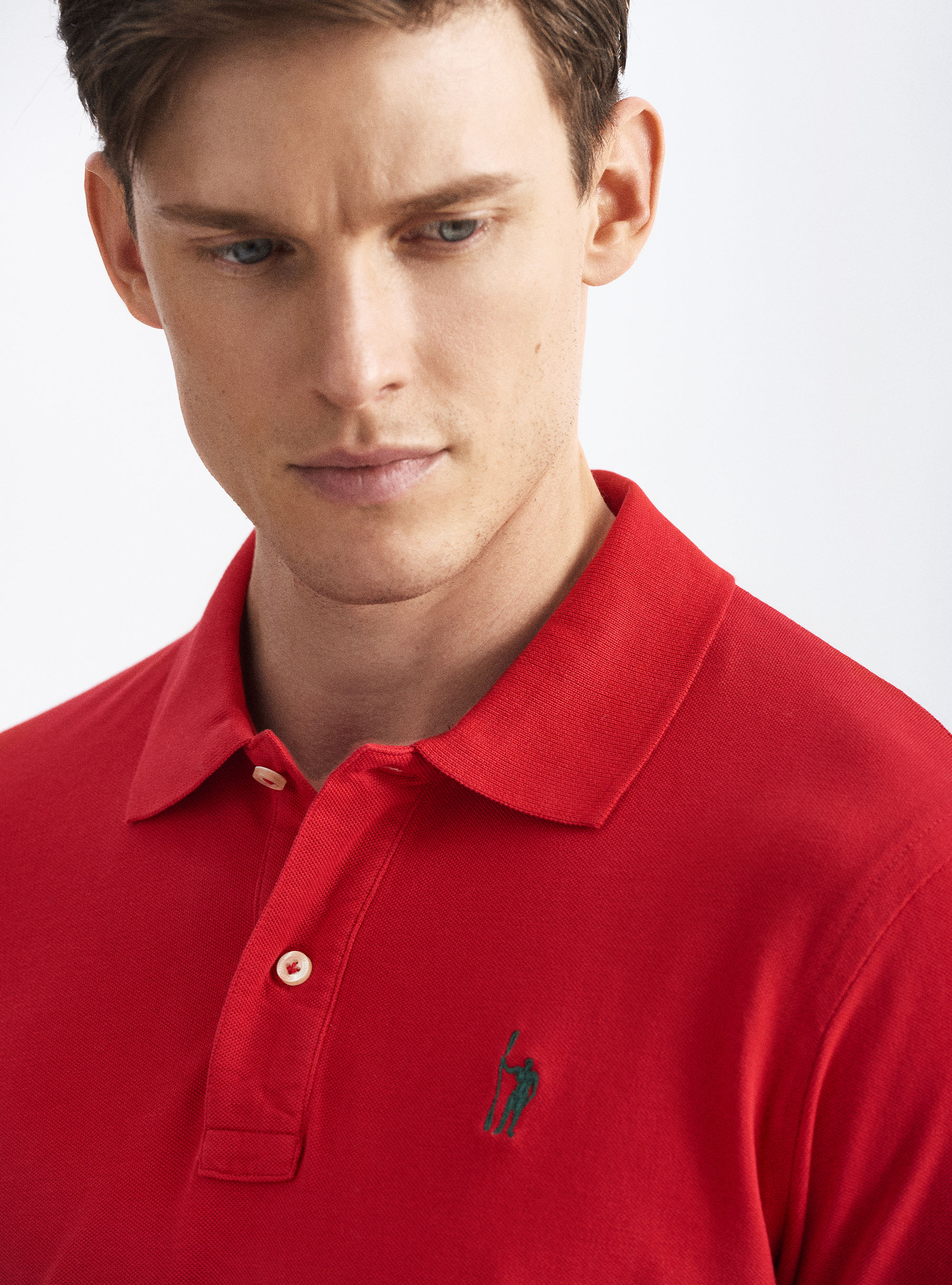 Classic cotton pique polo with embroidery, RED