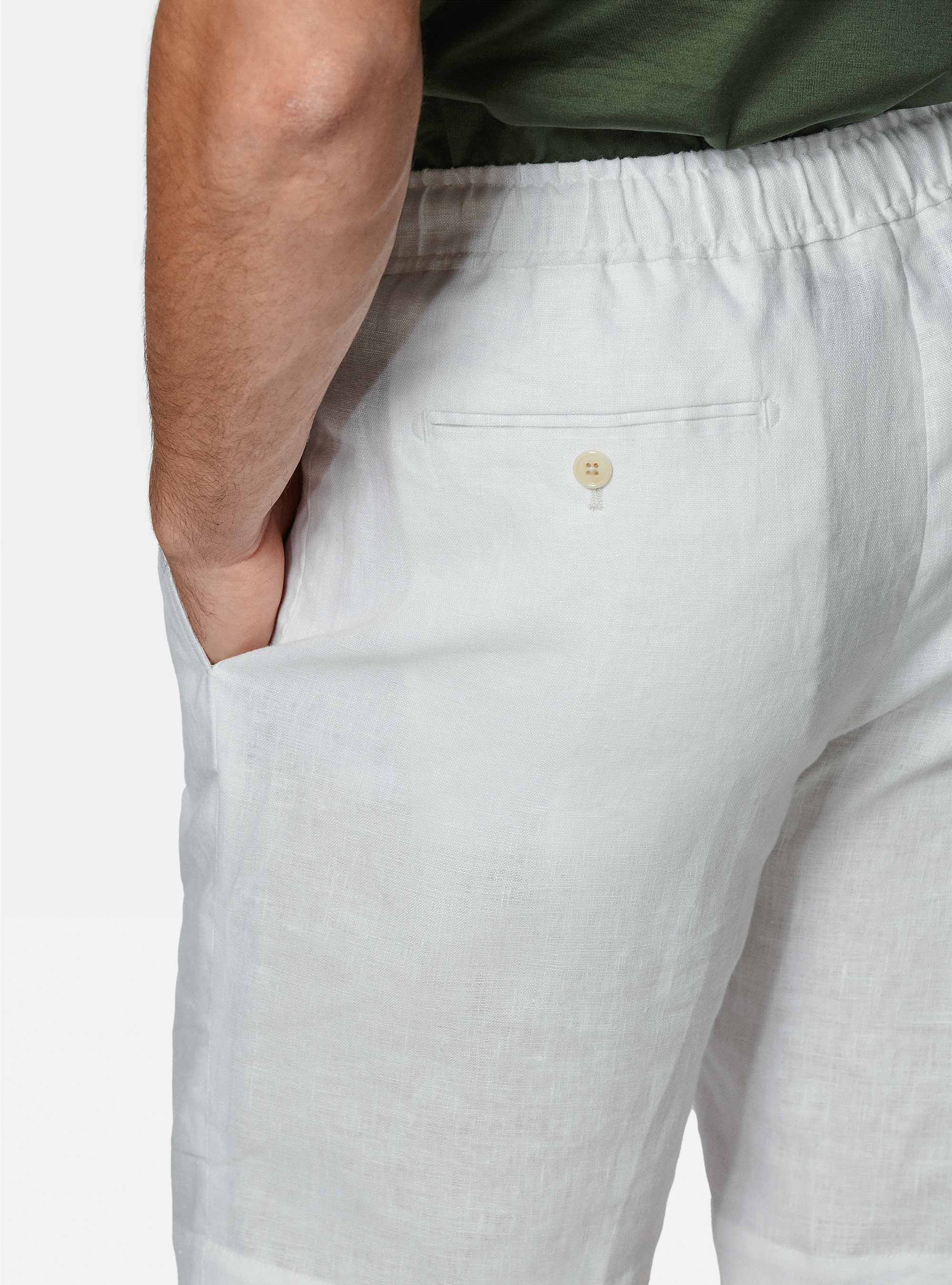 Bermudas de lino puro con banda el&aacute;stica, BLANCO