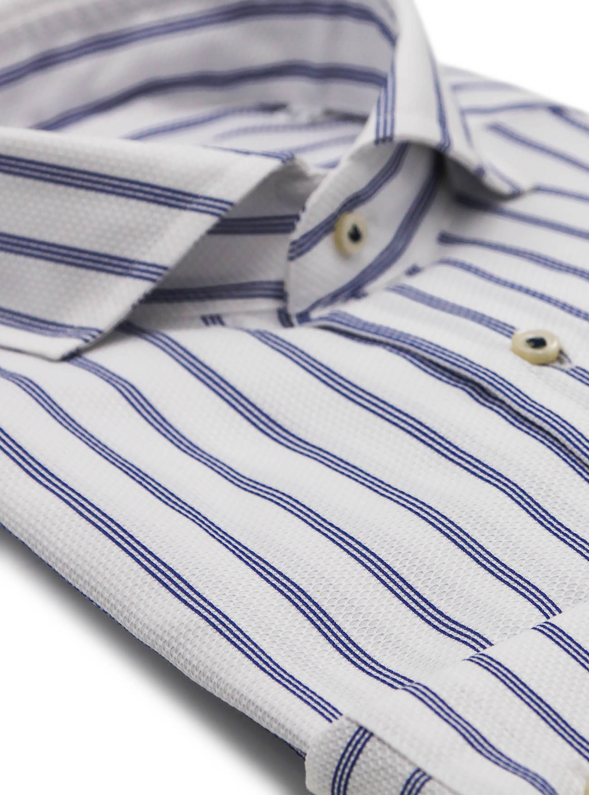 Camicia collo francese piccolo operato rigato, BLEU