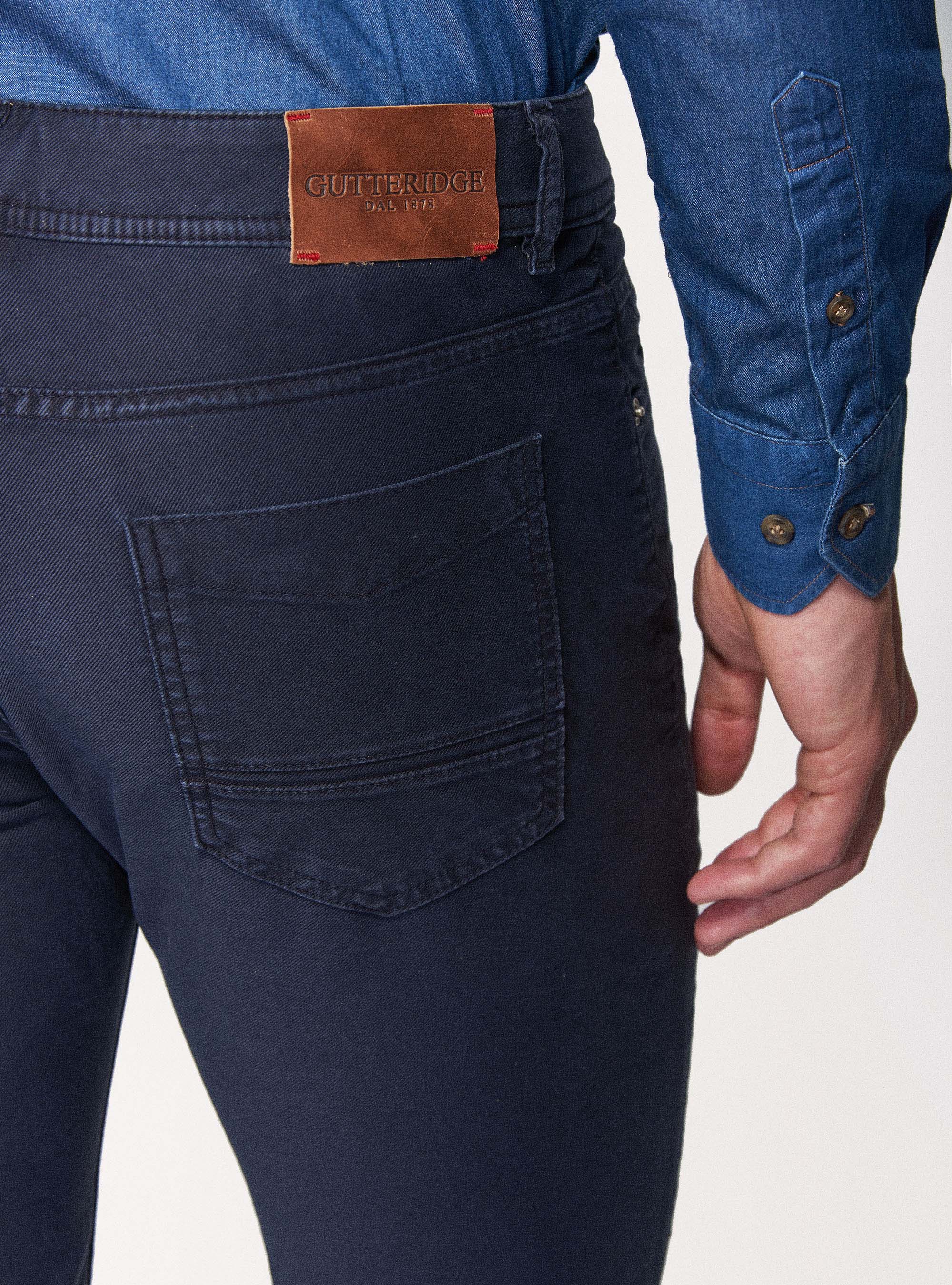 Pantaloni 5 tasche in twill garment dyed, BLU NAVY